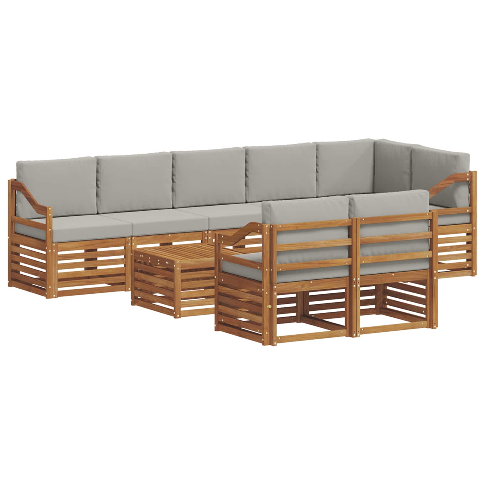 Sofa-Sets 9 pcs Natuurlijk en Lichtgrijs Massief Acaciahout image 2