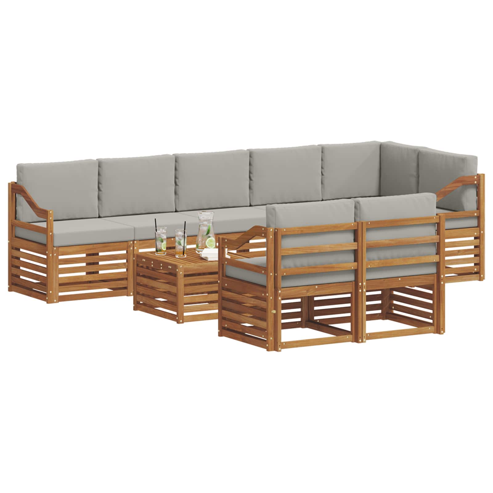 Sofa-Sets 9 pcs Natuurlijk en Lichtgrijs Massief Acaciahout image 3