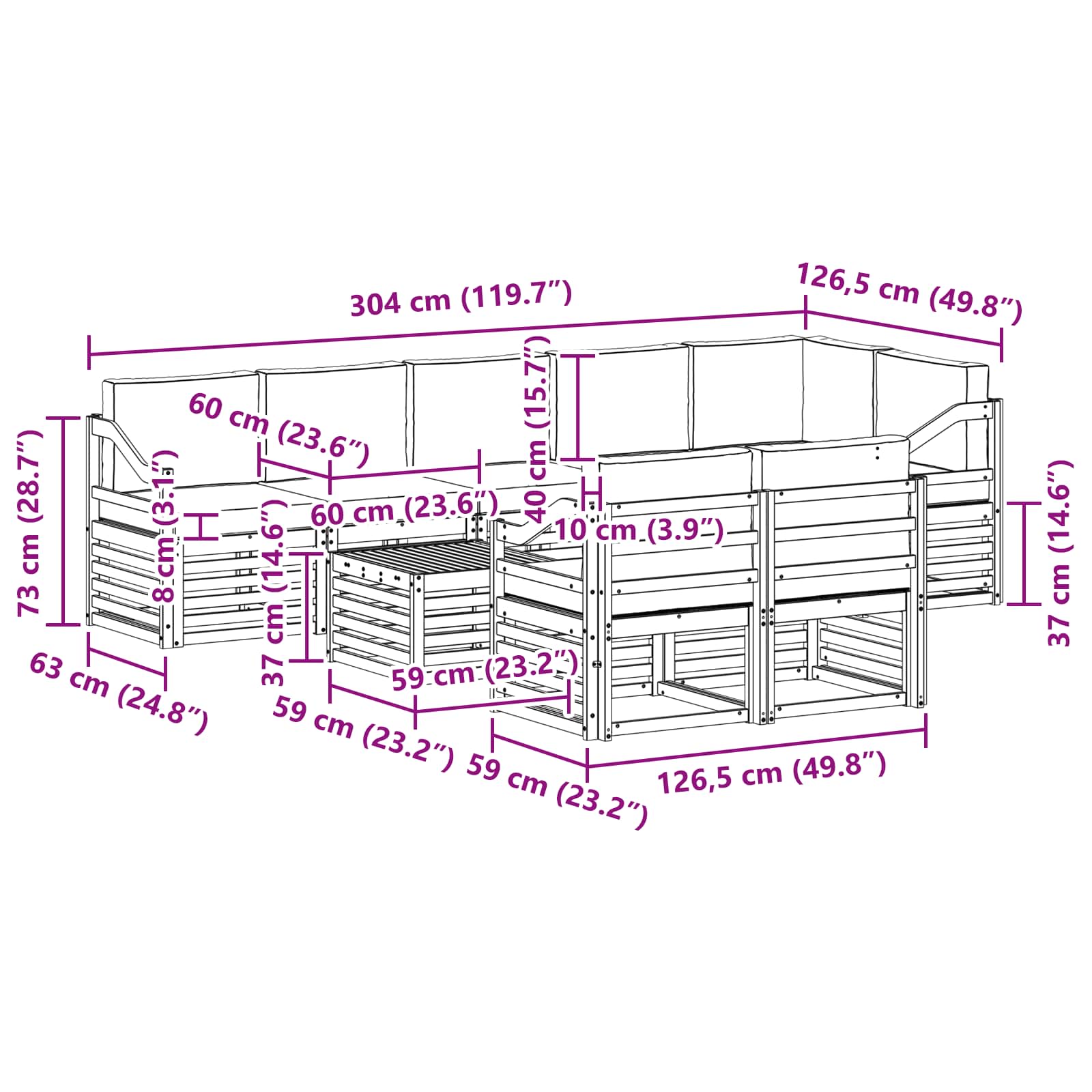 Sofa-Sets 9 pcs Natuurlijk en Lichtgrijs Massief Acaciahout image 8