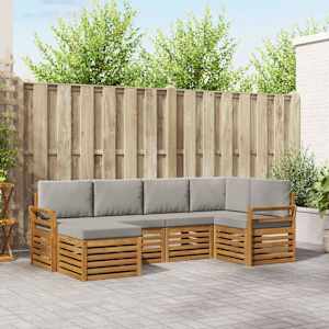 Kotna sedežna garnitura z blazino 6 pcs Naravna in svetlo siva