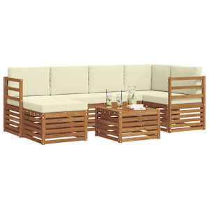 Rohová sofa sada s polštářem 7 pcs Přirozená a Krémová - obrázek 3