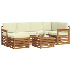 Rohová sofa sada s polštářem 7 pcs Přirozená a Krémová - obrázek 3