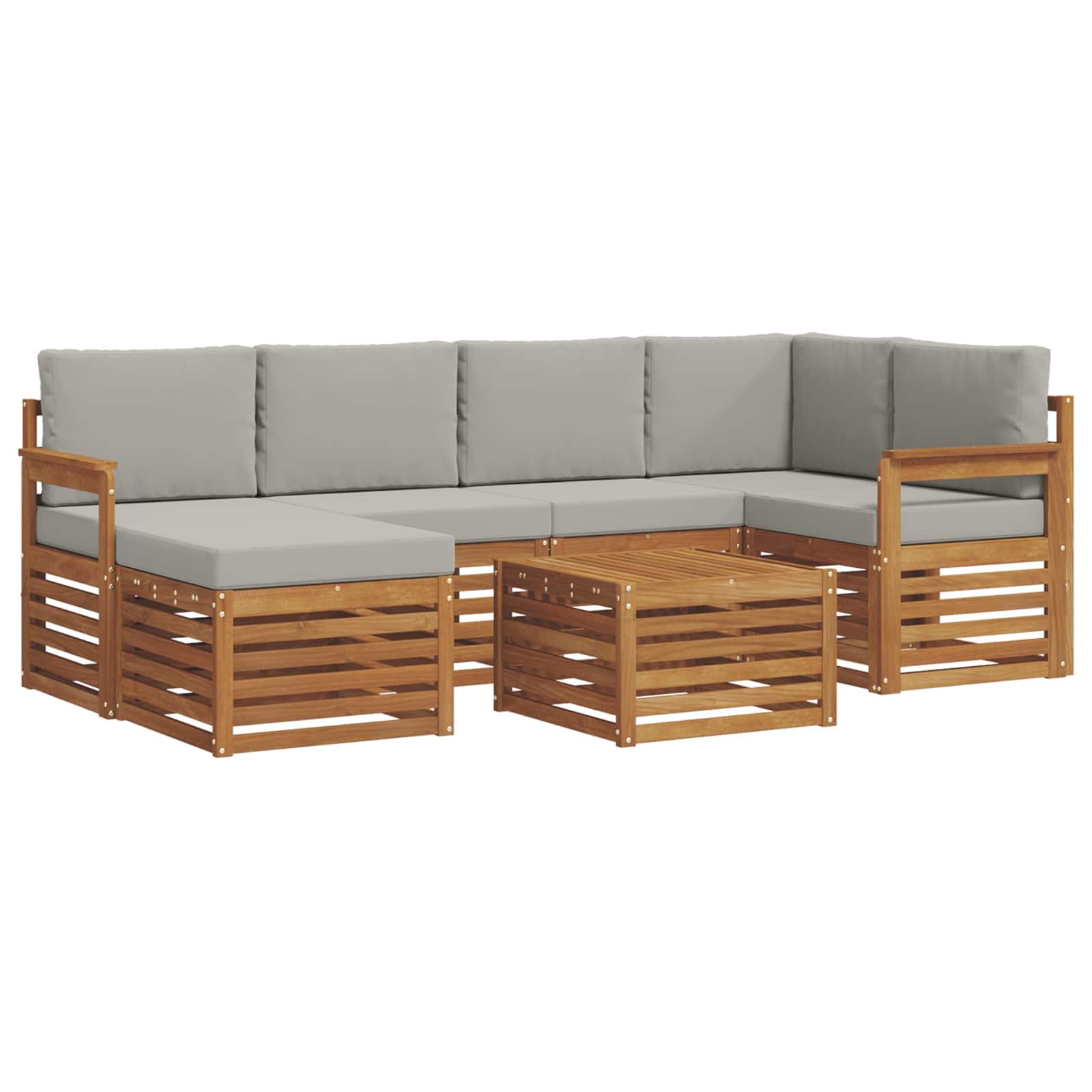 Sofa-Sets 7 pcs Natuurlijk en Lichtgrijs Massief Acaciahout image 2