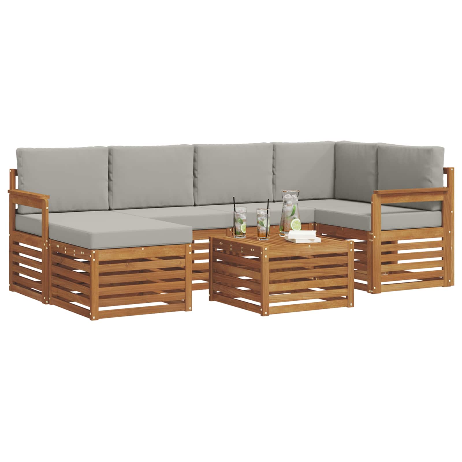 Sofa-Sets 7 pcs Natuurlijk en Lichtgrijs Massief Acaciahout image 3