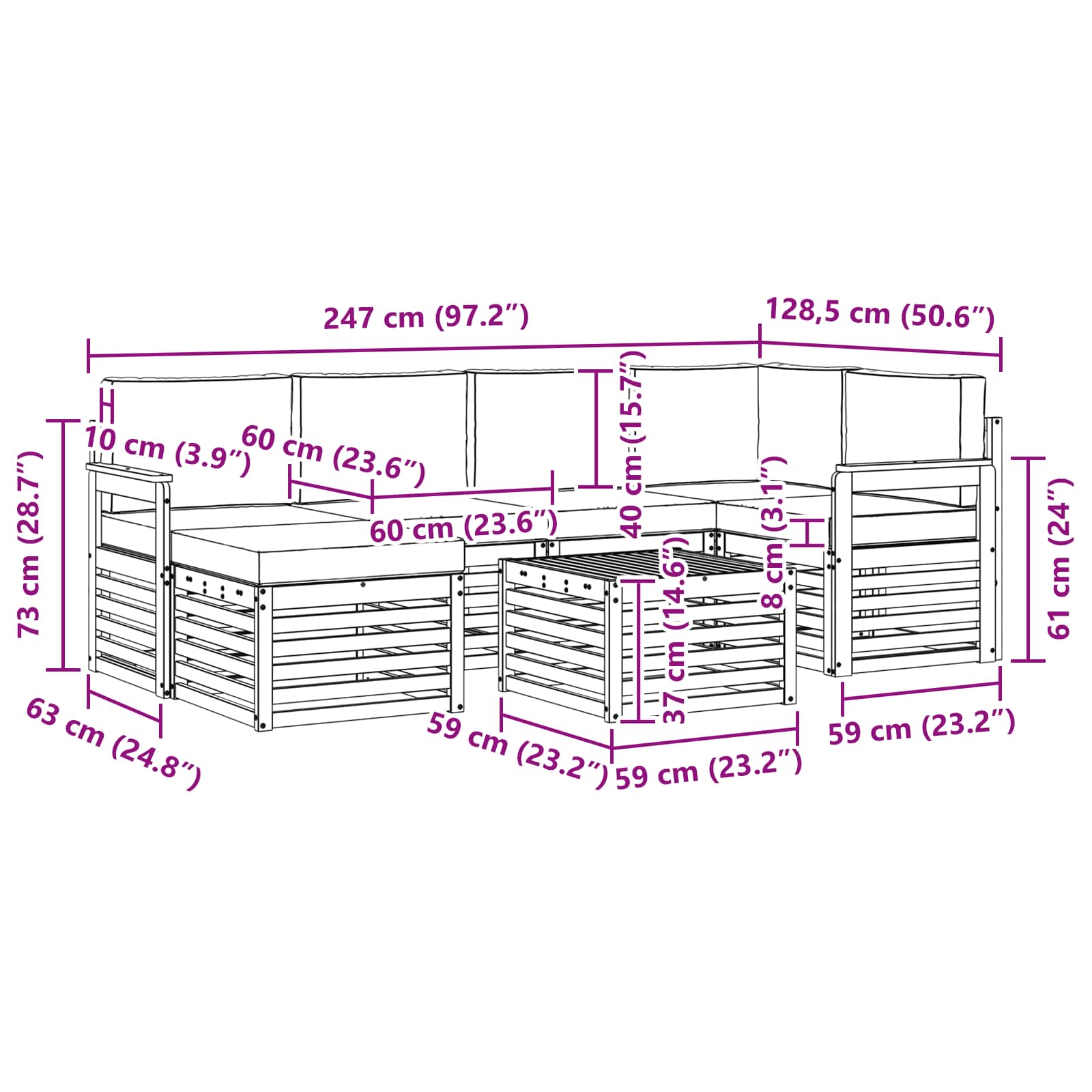 Sofa-Sets 7 pcs Natuurlijk en Lichtgrijs Massief Acaciahout image 9