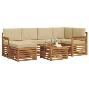 Rohová sofa sada 7 pcs Přirozená a Béžová Masivní akátové dřevo - obrázek 3