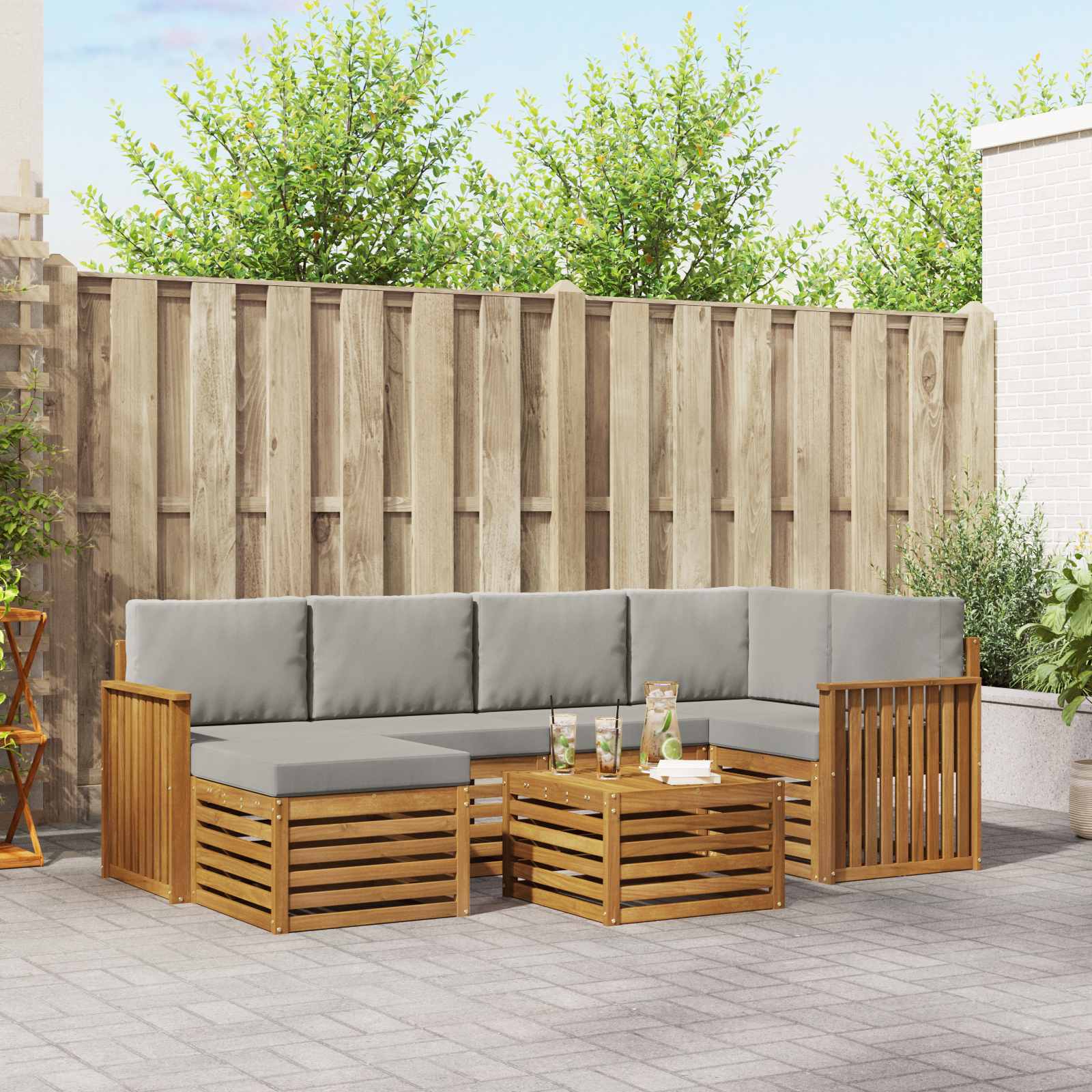 Sofa-Sets 7 pcs Natuurlijk en Lichtgrijs Massief Acaciahout image 1