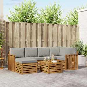 Kotna sedežna garnitura z blazino 7 pcs Naravna in svetlo siva