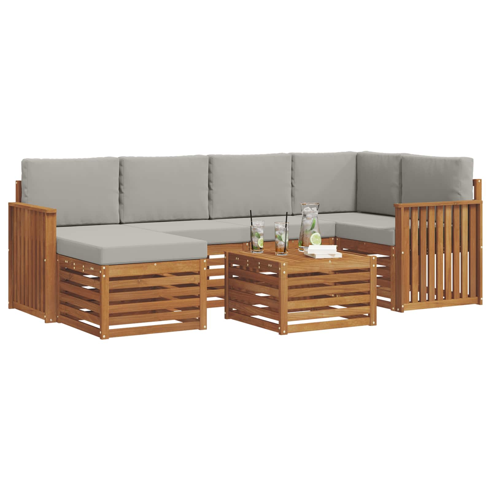 Sofa-Sets 7 pcs Natuurlijk en Lichtgrijs Massief Acaciahout image 3