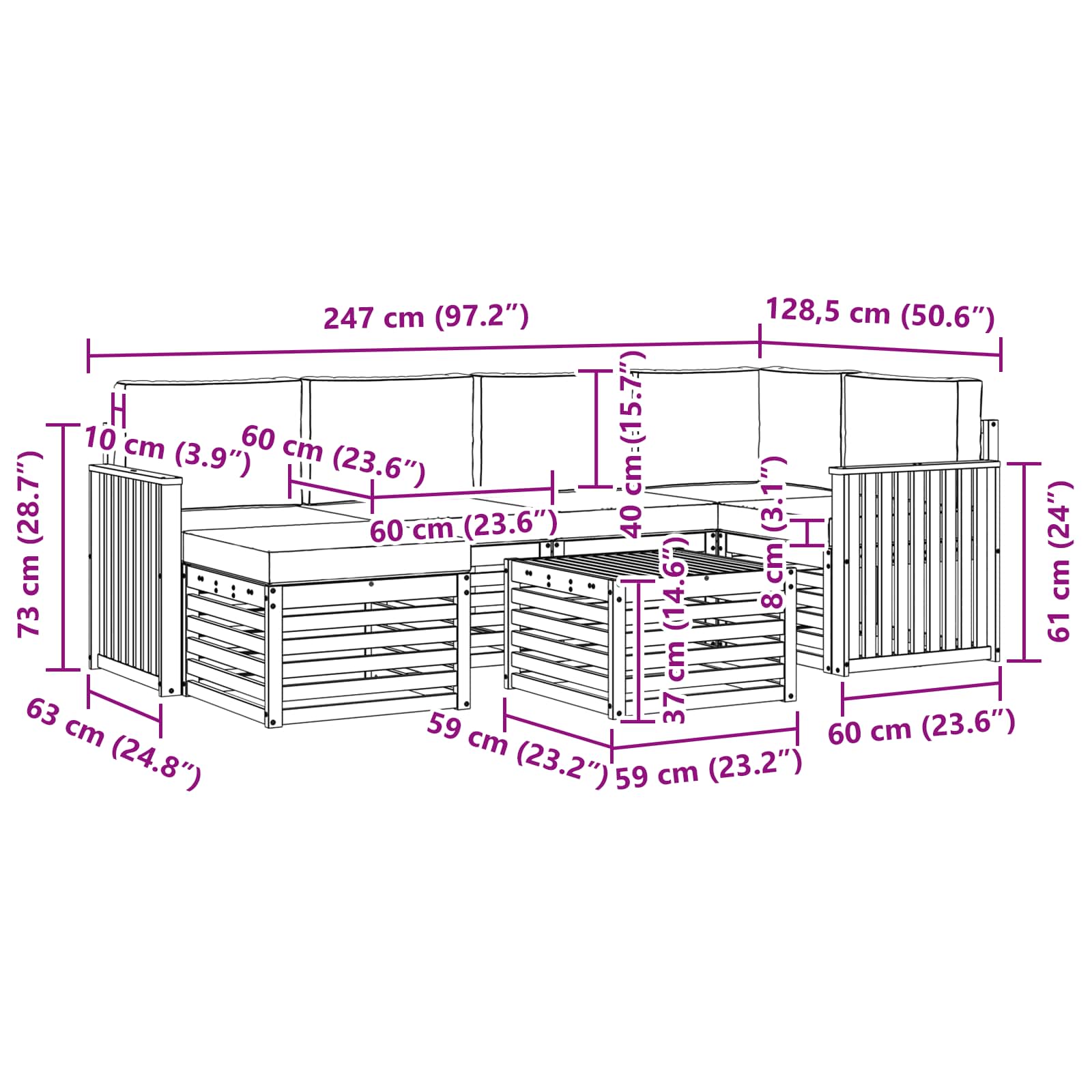 Sofa-Sets 7 pcs Natuurlijk en Lichtgrijs Massief Acaciahout image 9