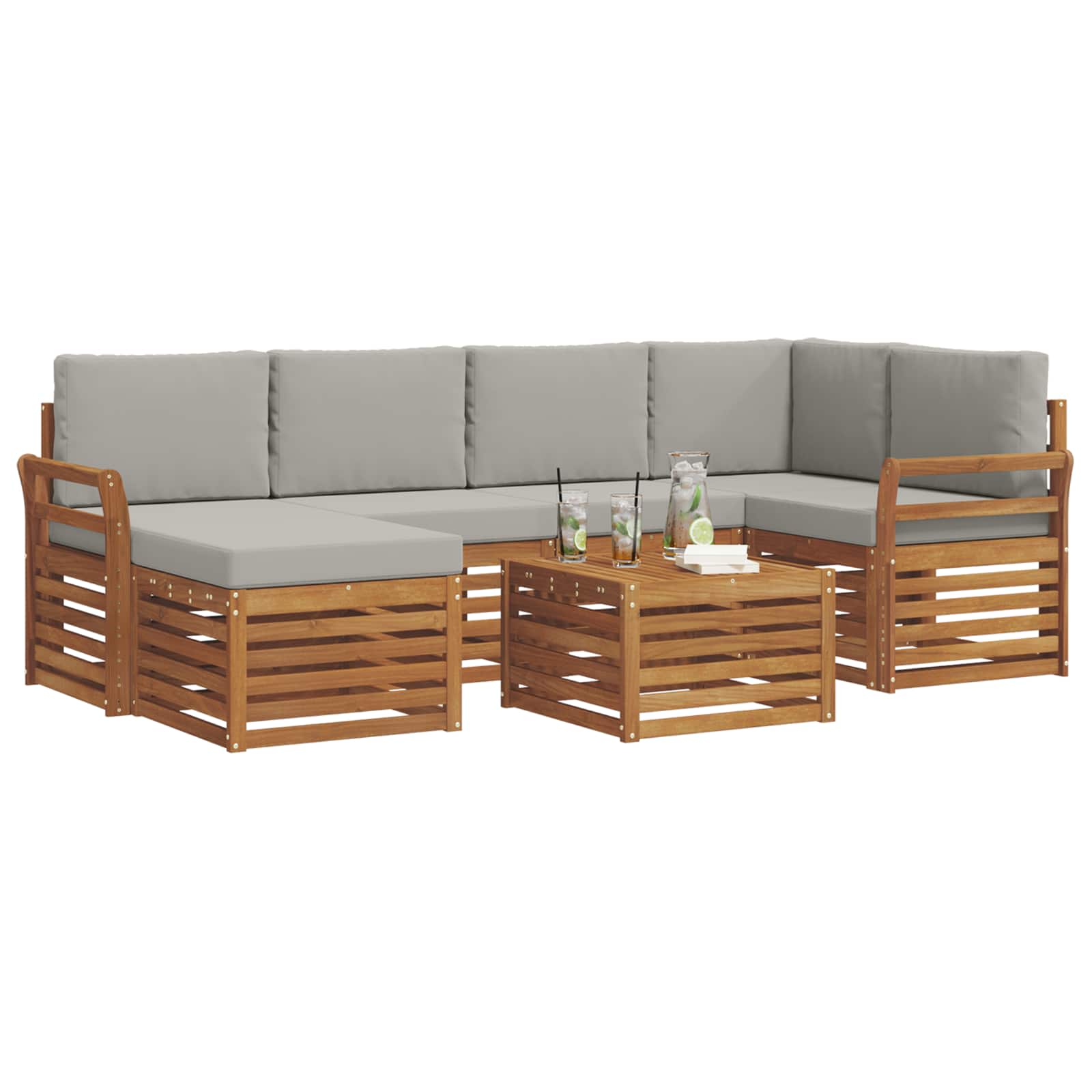 Sofa-Sets 7 pcs Natuurlijk en Lichtgrijs Massief Acaciahout image 3