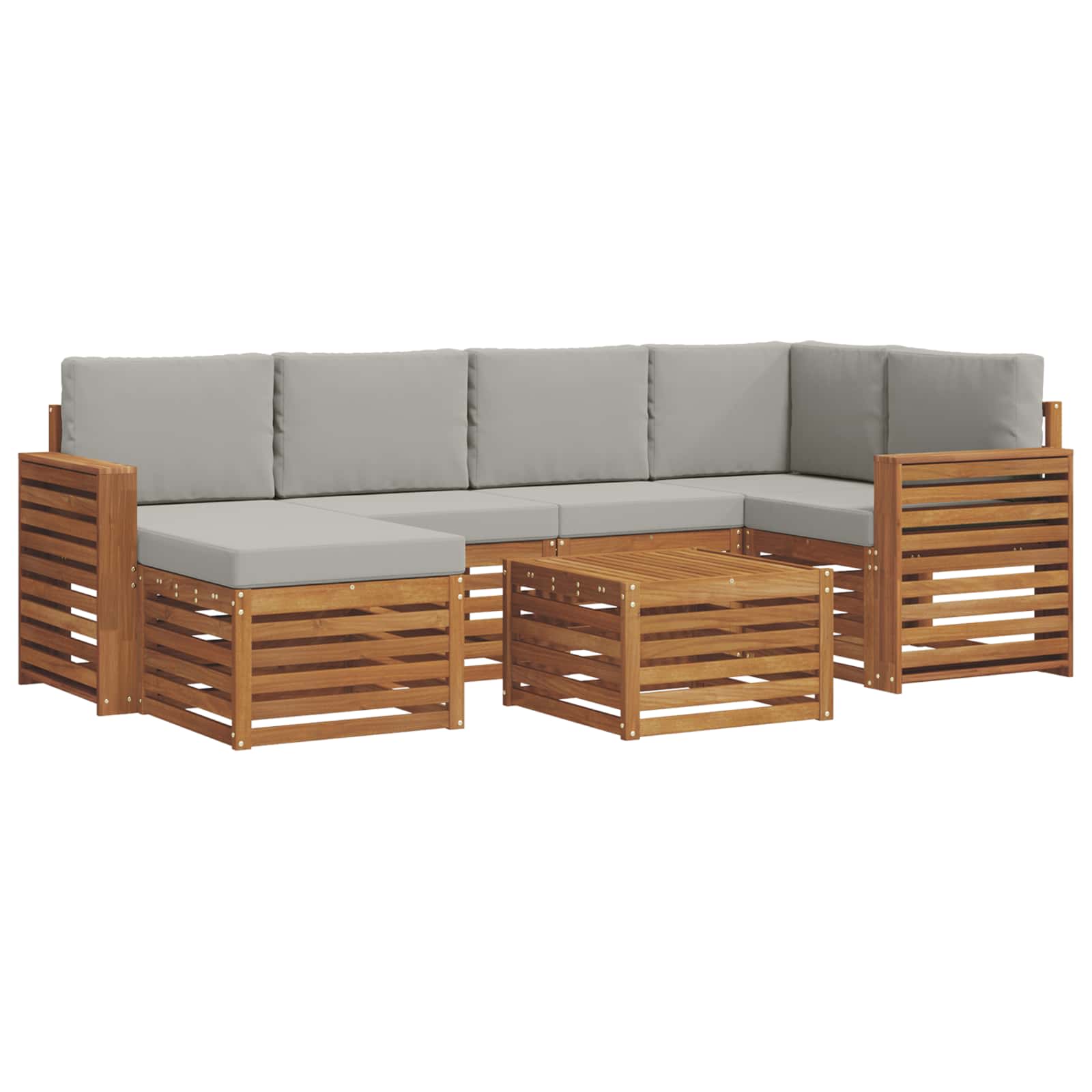 Sofa-Sets 7 pcs Natuurlijk en Lichtgrijs Massief Acaciahout image 2