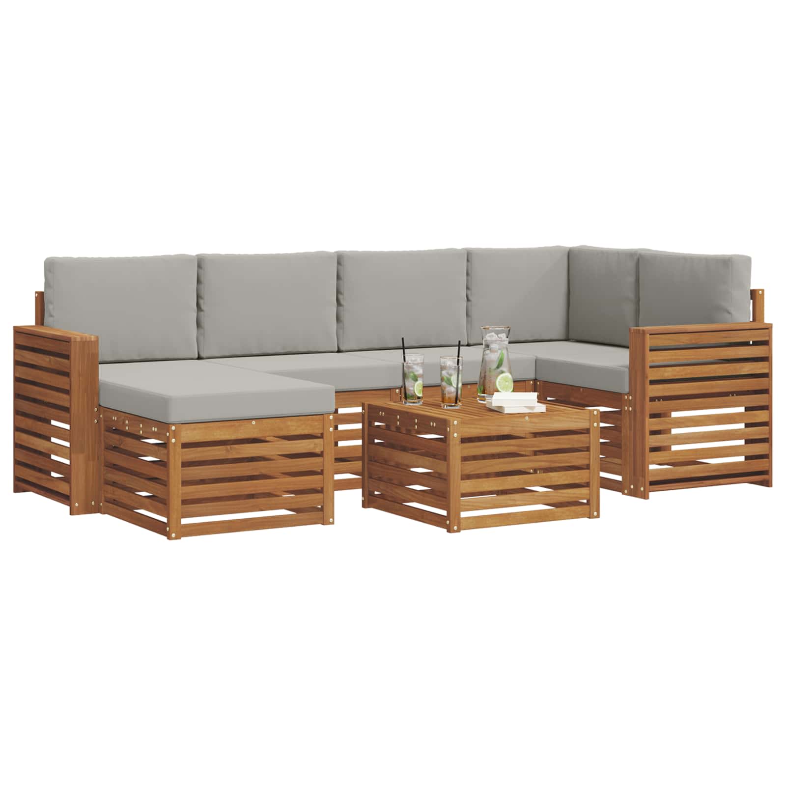 Sofa-Sets 7 pcs Natuurlijk en Lichtgrijs Massief Acaciahout image 3