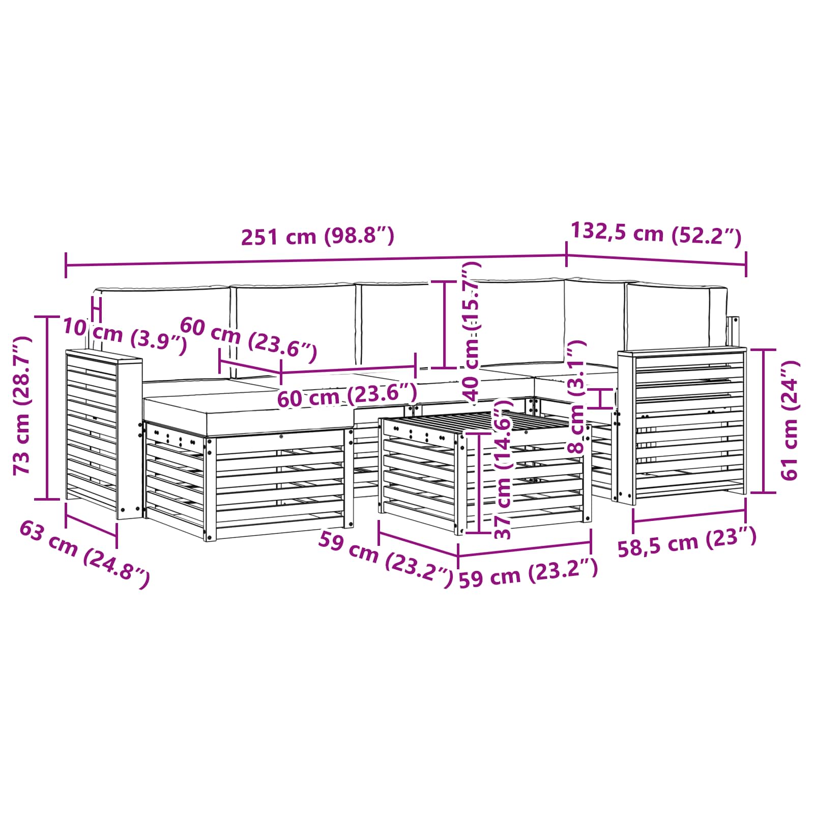 Sofa-Sets 7 pcs Natuurlijk en Lichtgrijs Massief Acaciahout image 9
