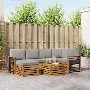 Kotna sedežna garnitura z blazino 7 pcs Naravna in svetlo siva