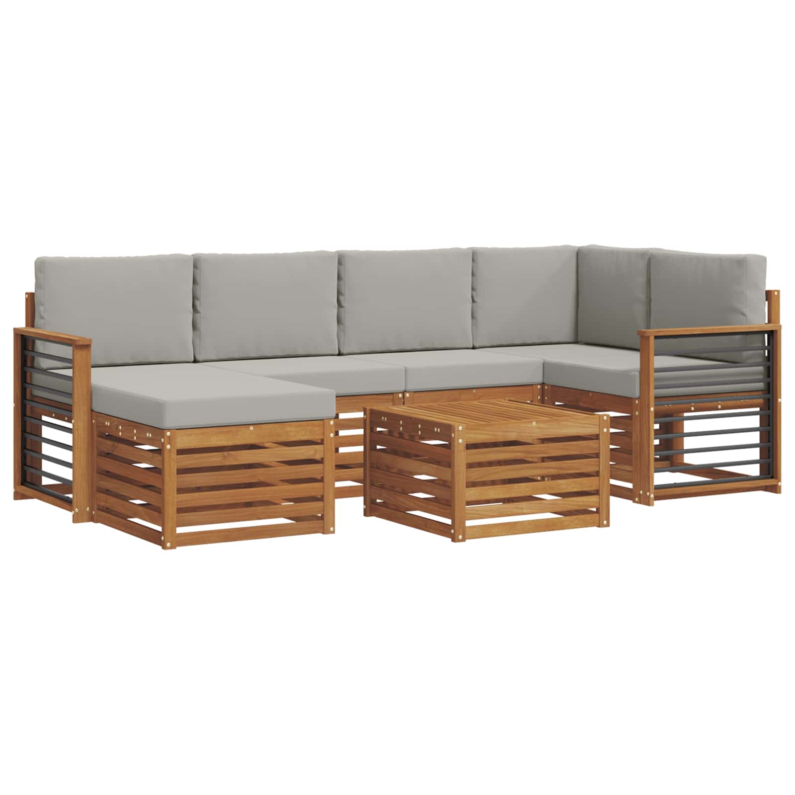 Sofa-Sets 7 pcs Natuurlijk en Lichtgrijs Massief Acaciahout image 2