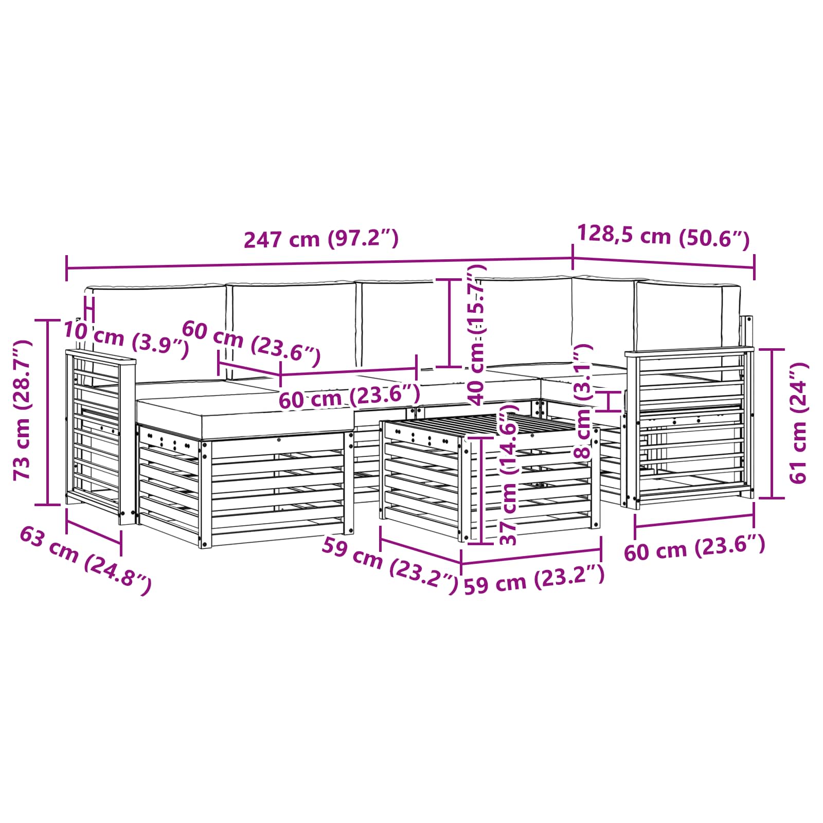 Sofa-Sets 7 pcs Natuurlijk en Lichtgrijs Massief Acaciahout image 9