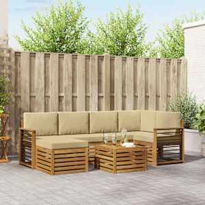 Kotna sedežna garnitura z blazino 7 pcs Naravna in bež