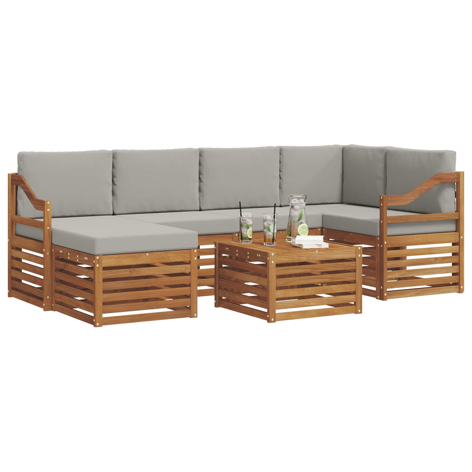 Sofa-Sets 7 pcs Natuurlijk en Lichtgrijs Massief Acaciahout image 3