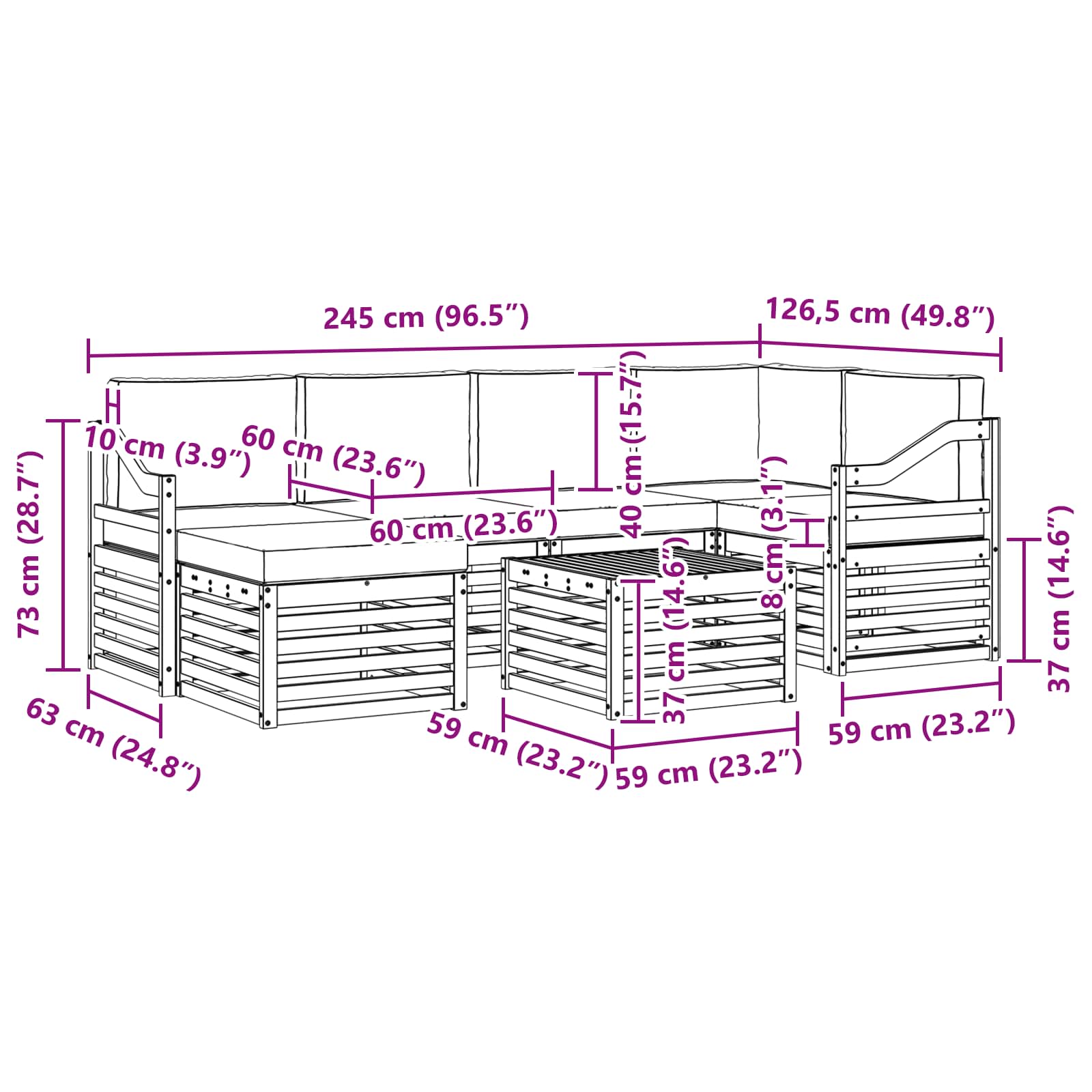 Sofa-Sets 7 pcs Natuurlijk en Lichtgrijs Massief Acaciahout image 9