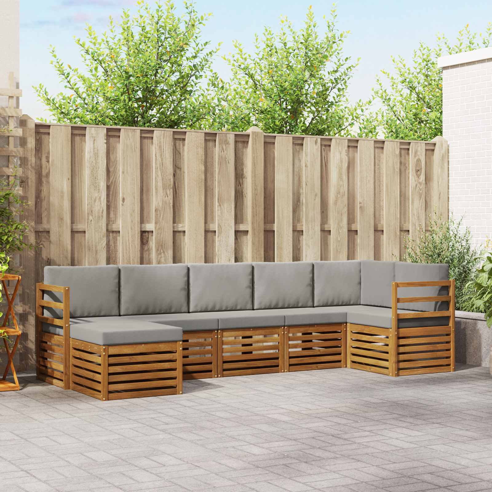 vidaXL Sofagarnituren 7 pcs Natürlich und Hellgrau Massivholz Akazie