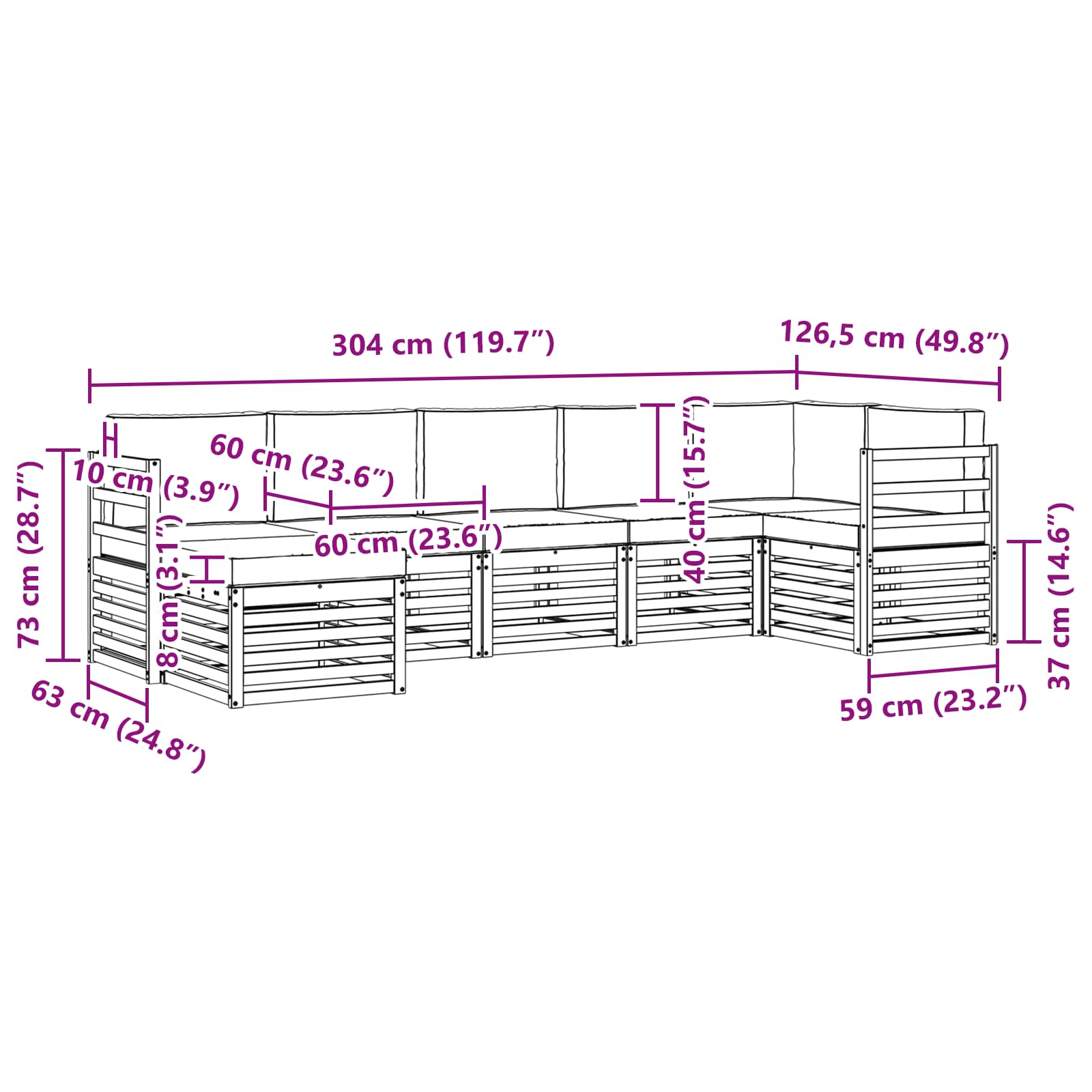 Sofa-Sets 7 pcs Natuurlijk en Lichtgrijs Massief Acaciahout image 8