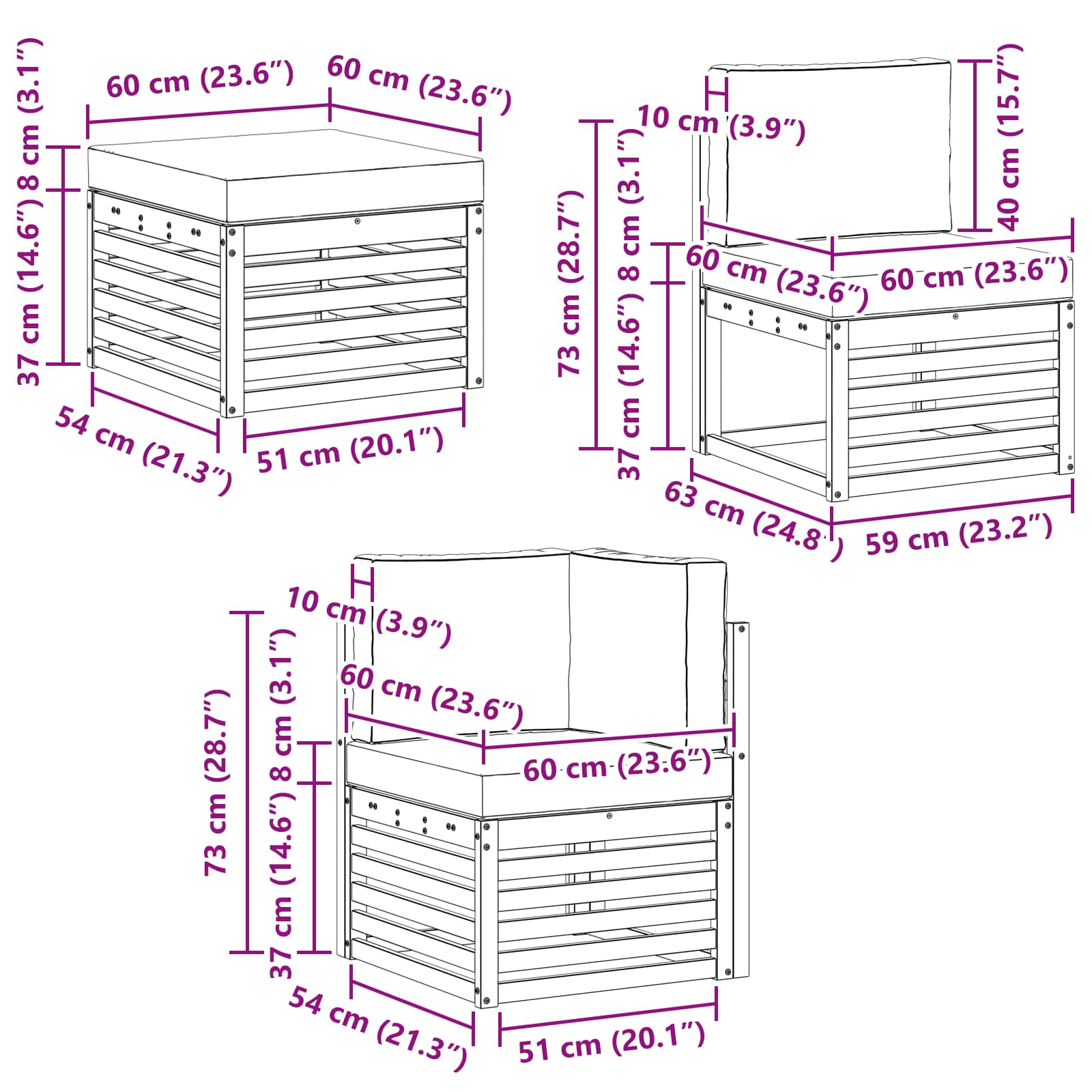 Sofa-Sets 7 pcs Natuurlijk en Lichtgrijs Massief Acaciahout image 9