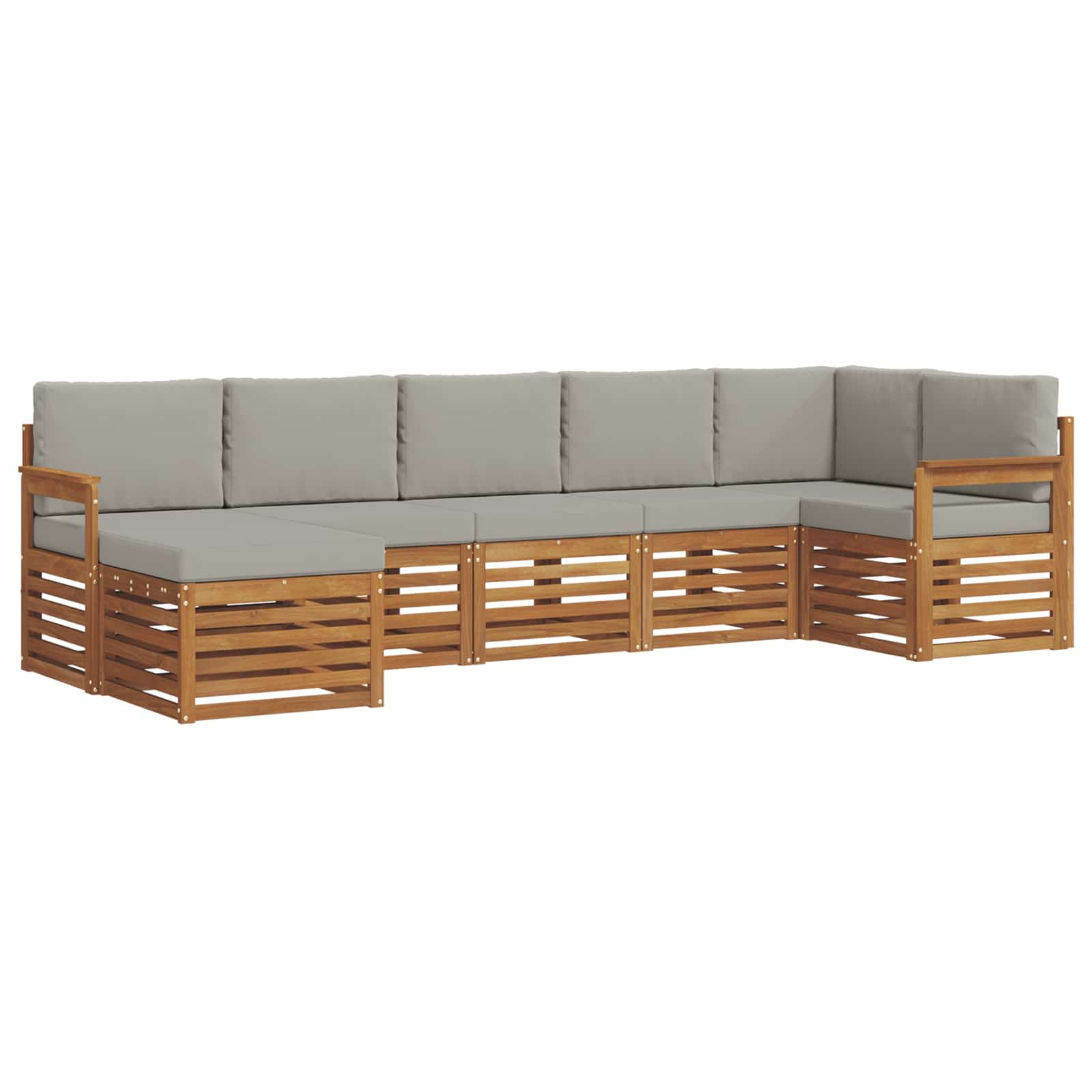 Sofa-Sets 7 pcs Natuurlijk en Lichtgrijs Massief Acaciahout image 2