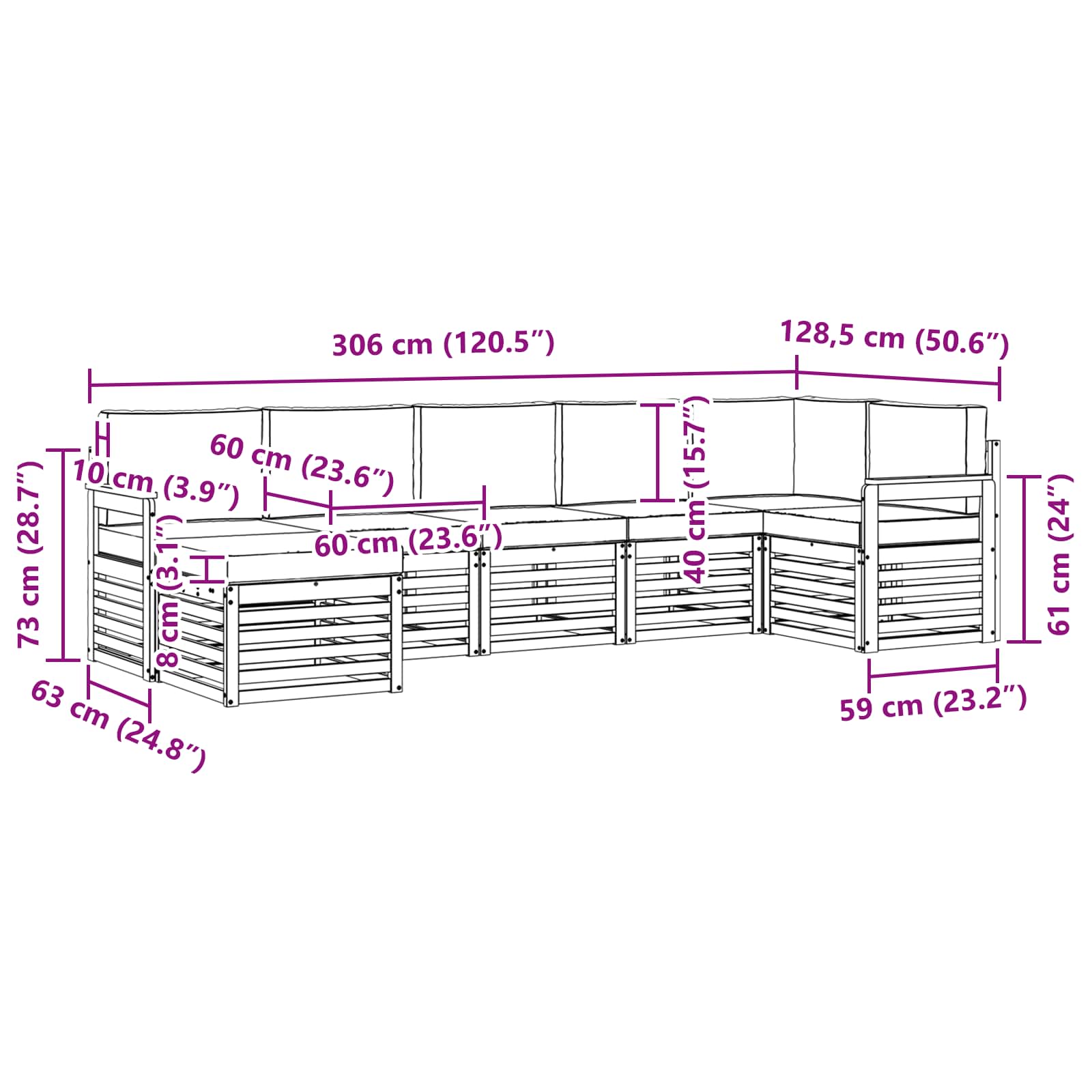 Sofa-Sets 7 pcs Natuurlijk en Lichtgrijs Massief Acaciahout image 8