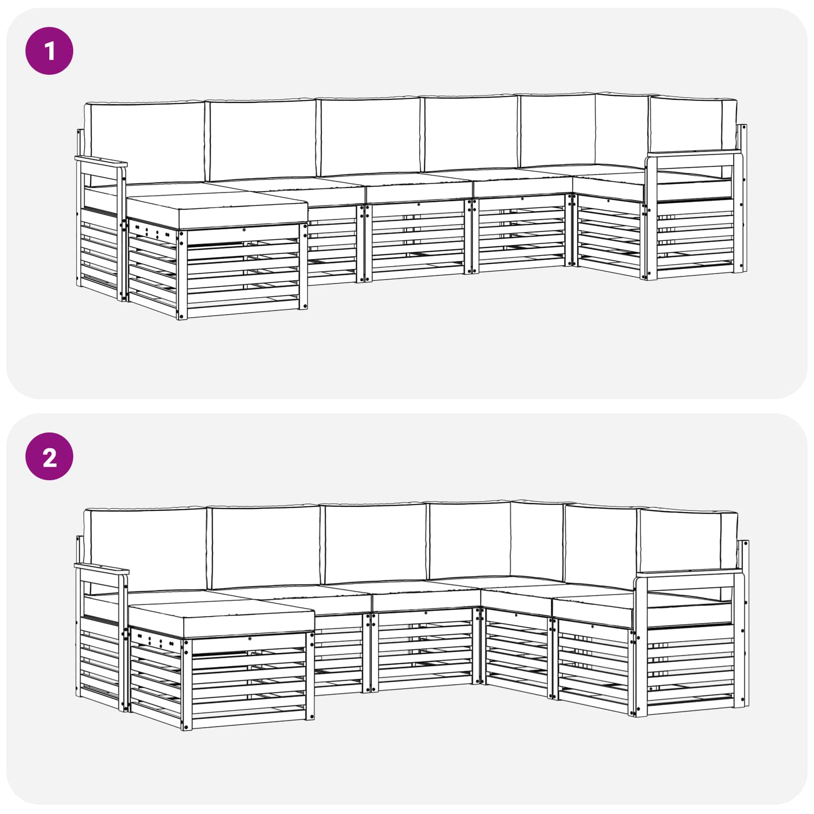 Sofa-Sets 7 pcs Natuurlijk en Lichtgrijs Massief Acaciahout image 7
