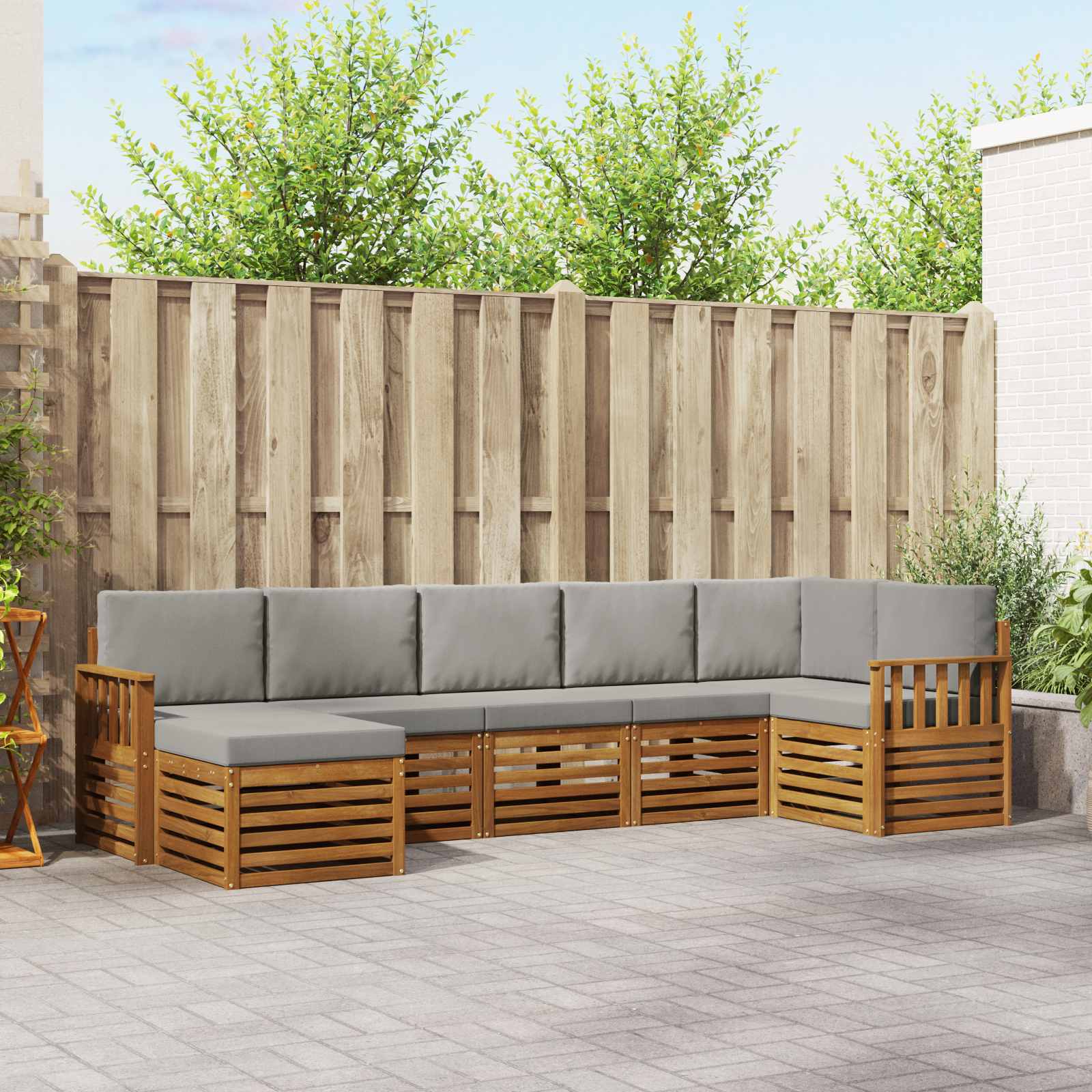 Sofa-Sets 7 pcs Natuurlijk en Lichtgrijs Massief Acaciahout image 1