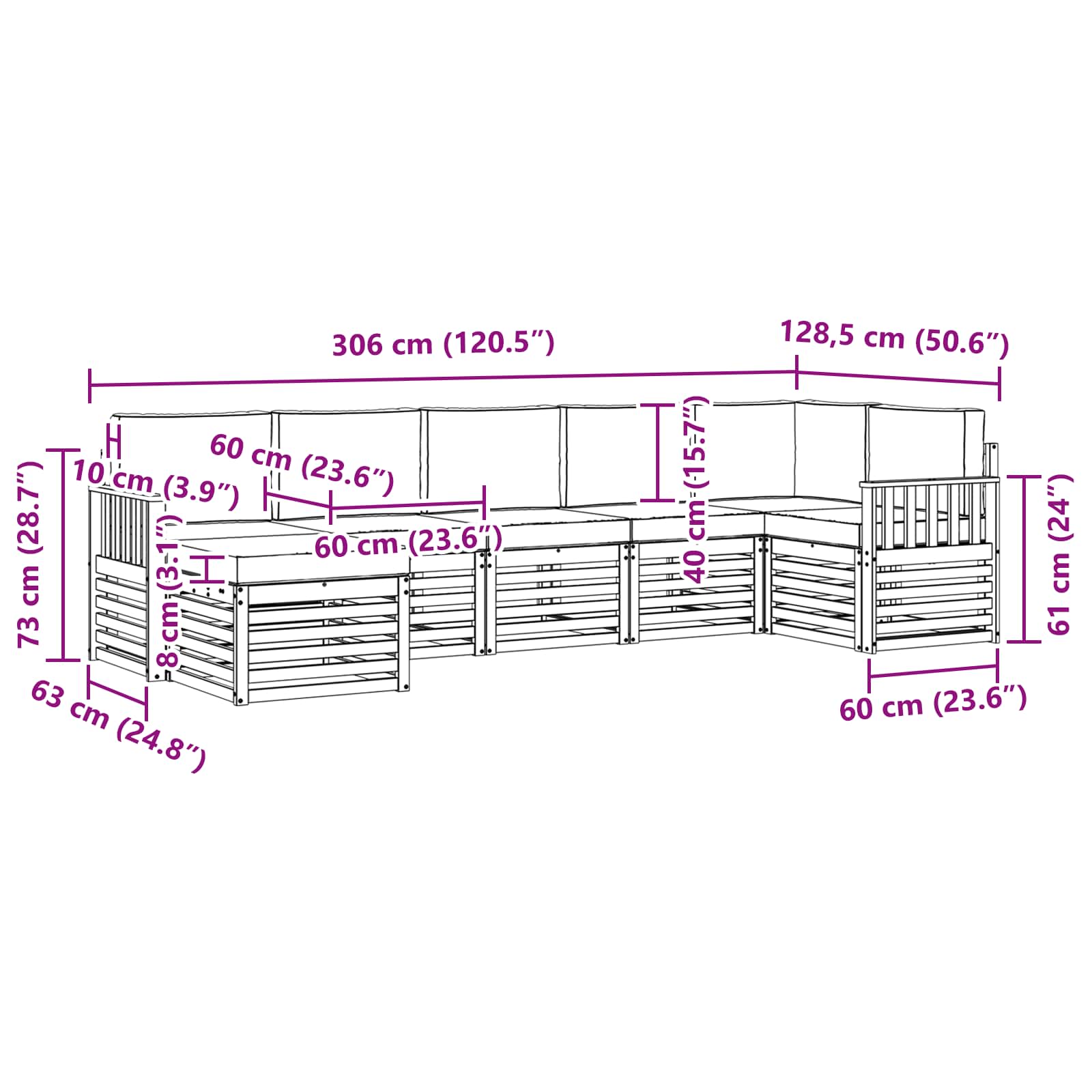 Sofa-Sets 7 pcs Natuurlijk en Lichtgrijs Massief Acaciahout image 8