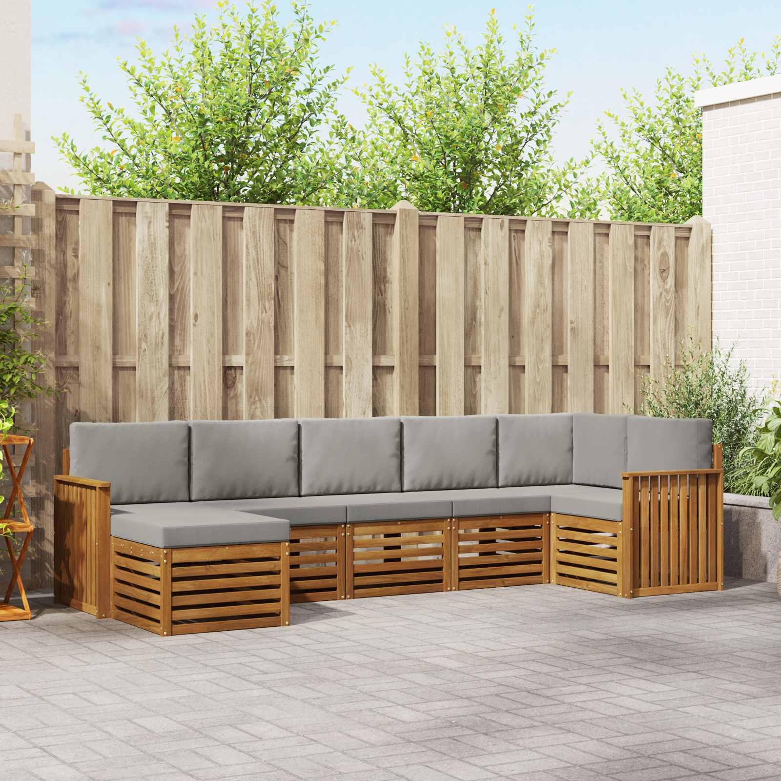 Sofa-Sets 7 pcs Natuurlijk en Lichtgrijs Massief Acaciahout image 1