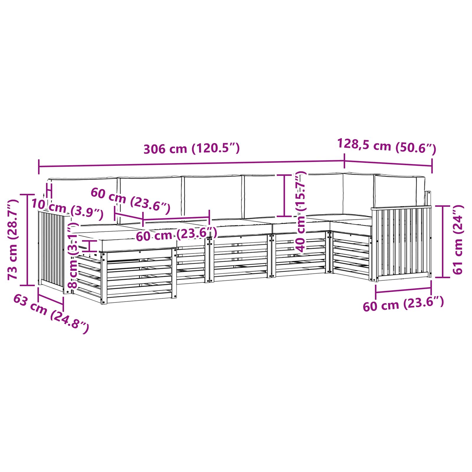 Sofa-Sets 7 pcs Natuurlijk en Lichtgrijs Massief Acaciahout image 8