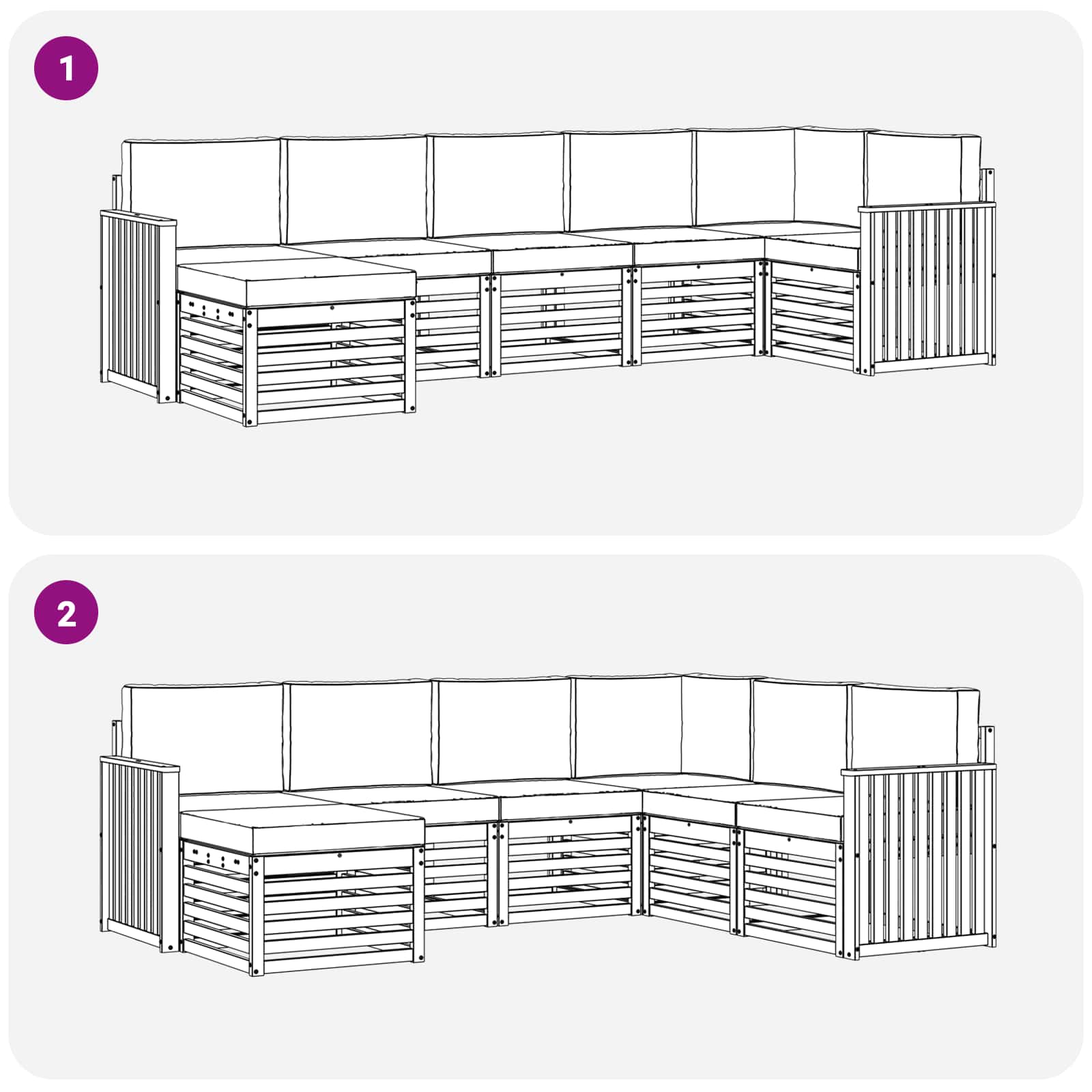 Sofa-Sets 7 pcs Natuurlijk en Lichtgrijs Massief Acaciahout image 7