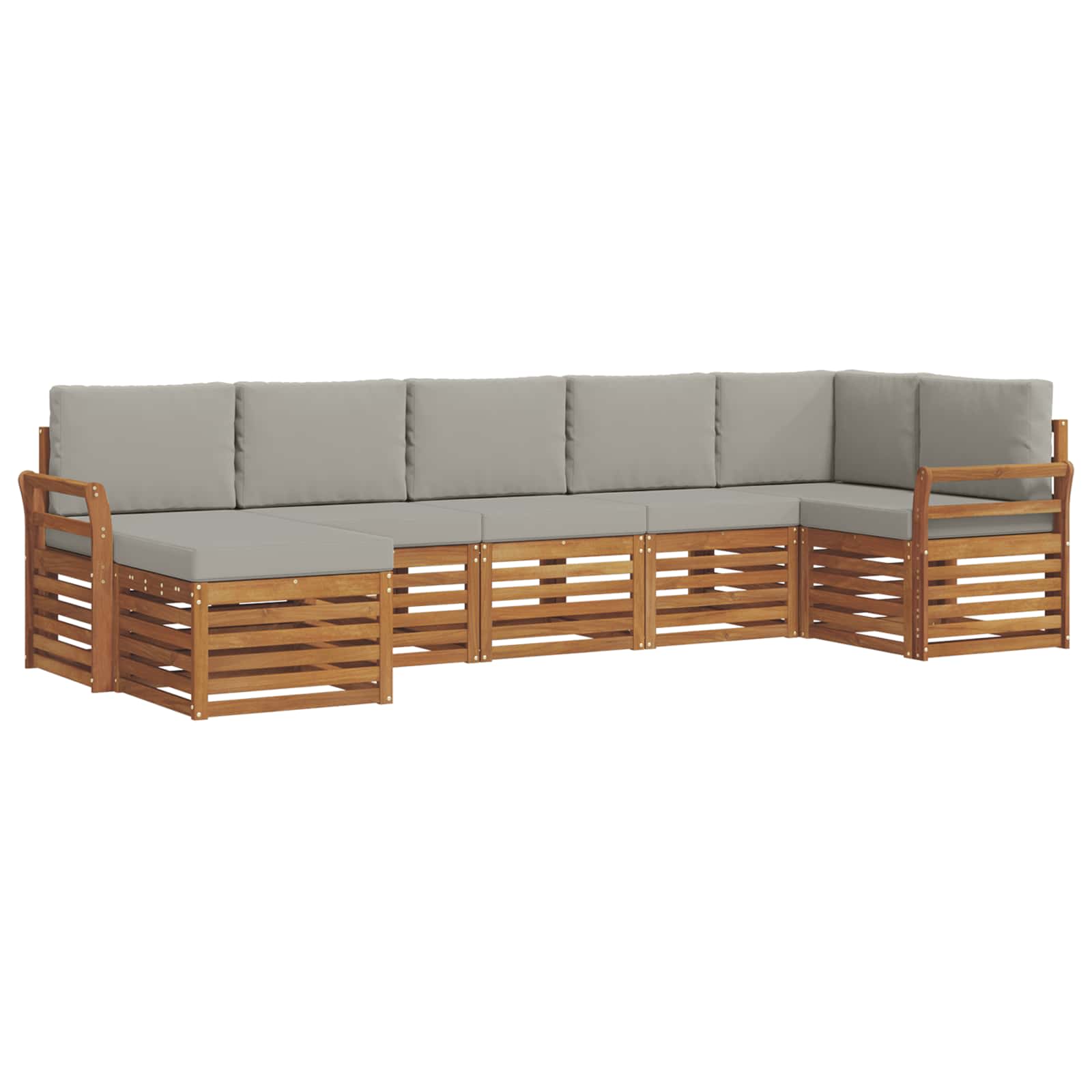 Sofa-Sets 7 pcs Natuurlijk en Lichtgrijs Massief Acaciahout image 2