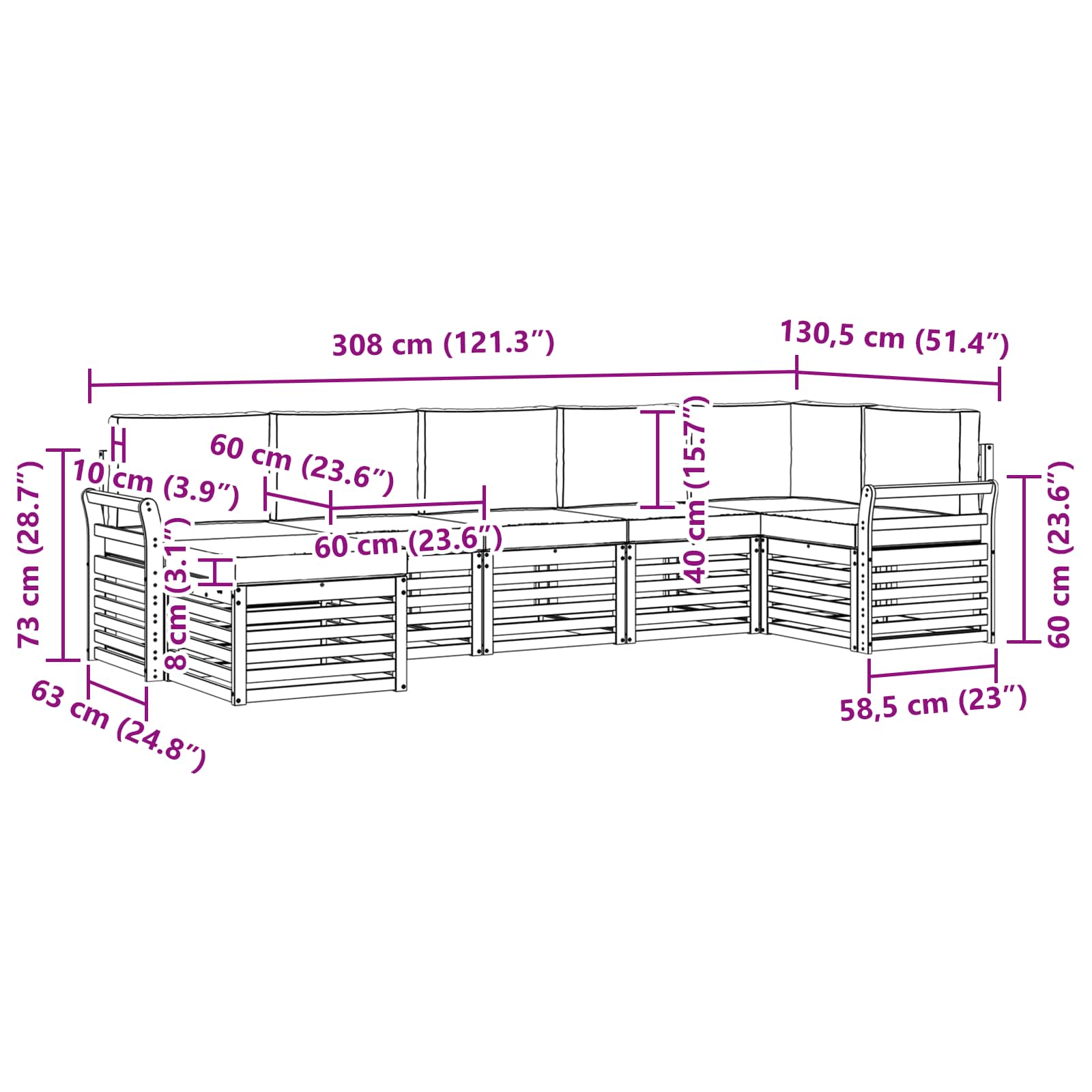Sofa-Sets 7 pcs Natuurlijk en Lichtgrijs Massief Acaciahout image 8