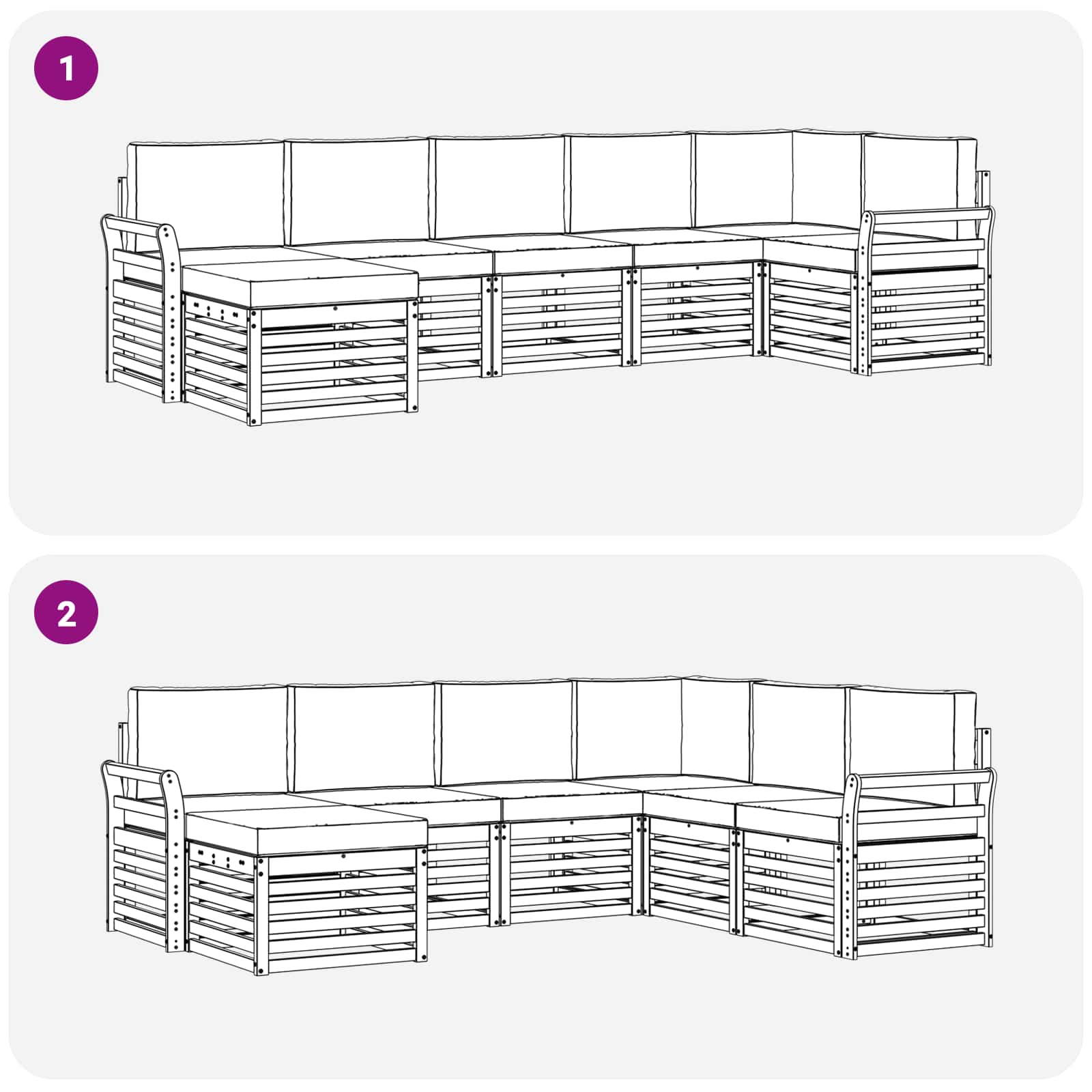 Sofa-Sets 7 pcs Natuurlijk en Lichtgrijs Massief Acaciahout image 7