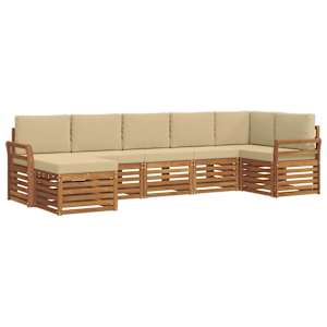 Rohová sofa sada 7 pcs Přirozená a Béžová Masivní akátové dřevo - obrázek 2