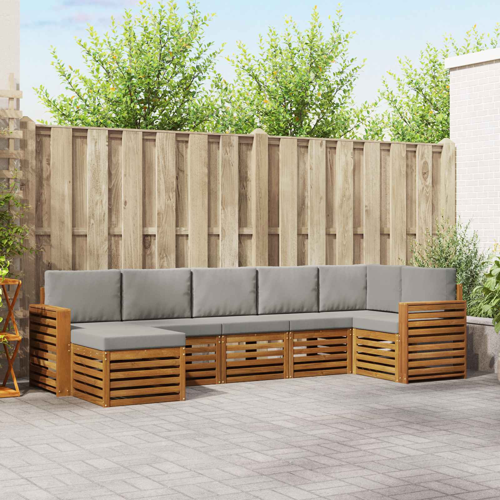 Sofa-Sets 7 pcs Natuurlijk en Lichtgrijs Massief Acaciahout image 1