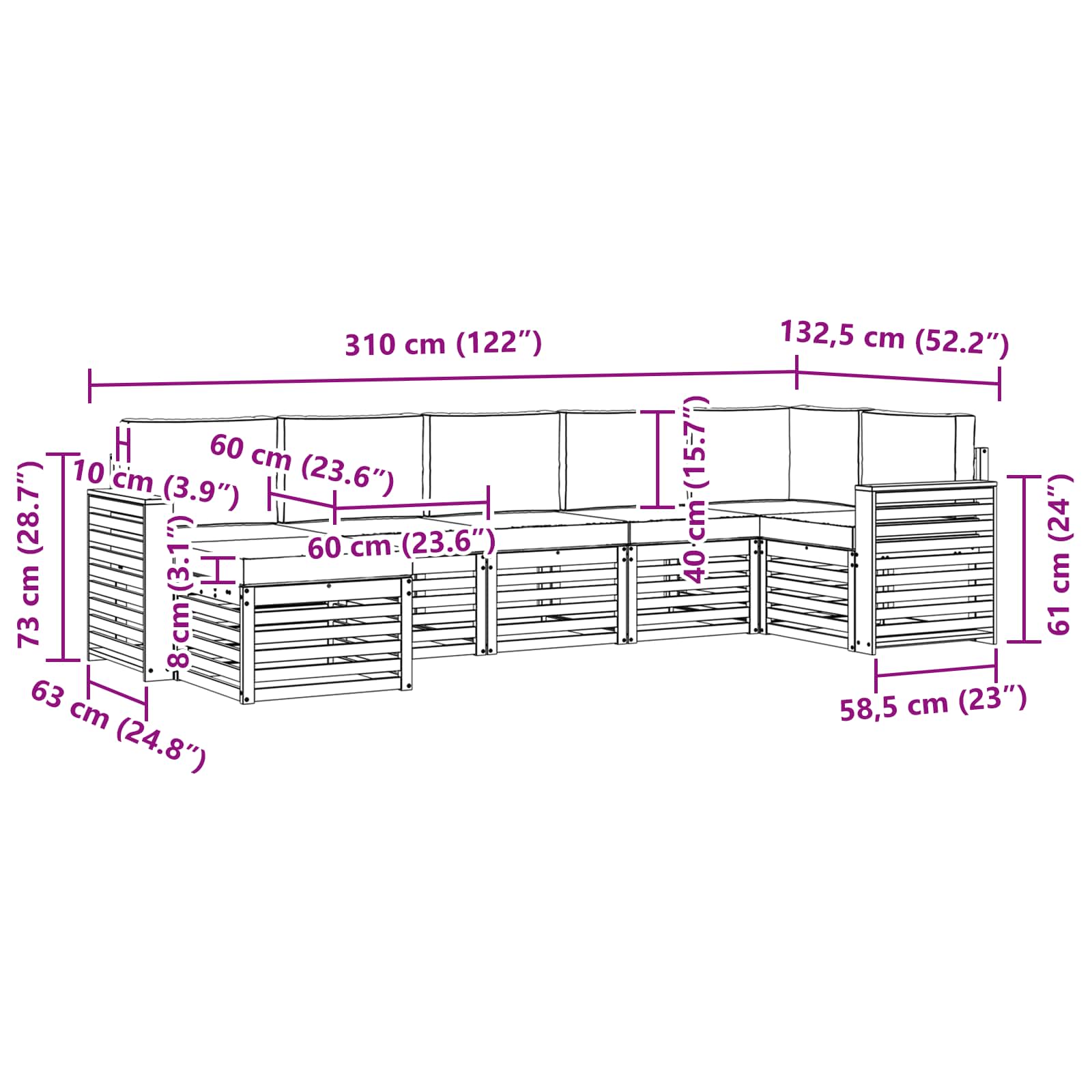 Sofa-Sets 7 pcs Natuurlijk en Lichtgrijs Massief Acaciahout image 8