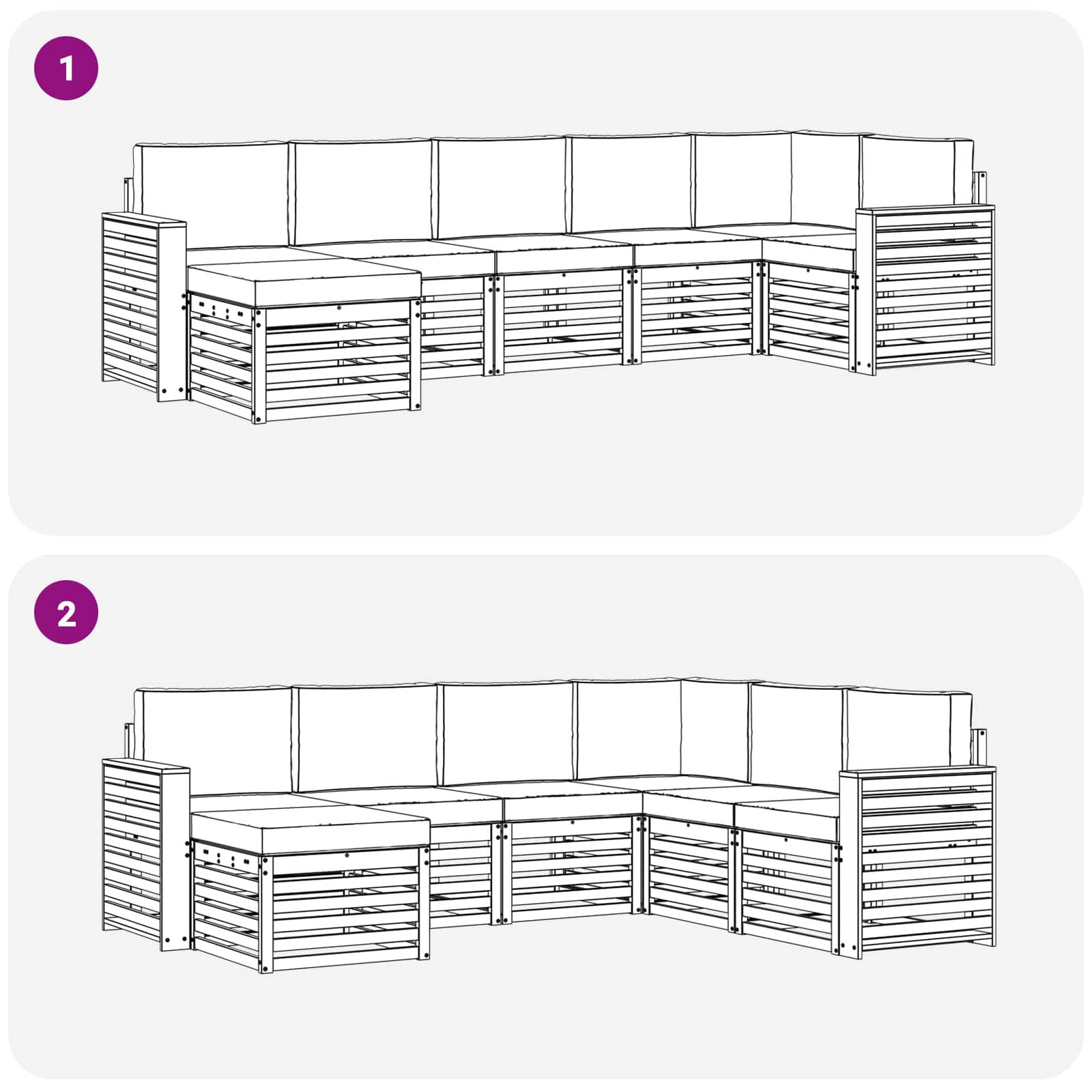 Sofa-Sets 7 pcs Natuurlijk en Lichtgrijs Massief Acaciahout image 7