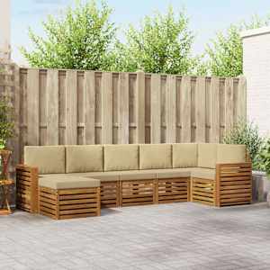 Rohová sofa sada 7 pcs Přirozená a Béžová Masivní akátové dřevo - obrázek 1