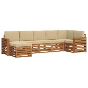 Rohová sofa sada 7 pcs Přirozená a Béžová Masivní akátové dřevo - obrázek 2