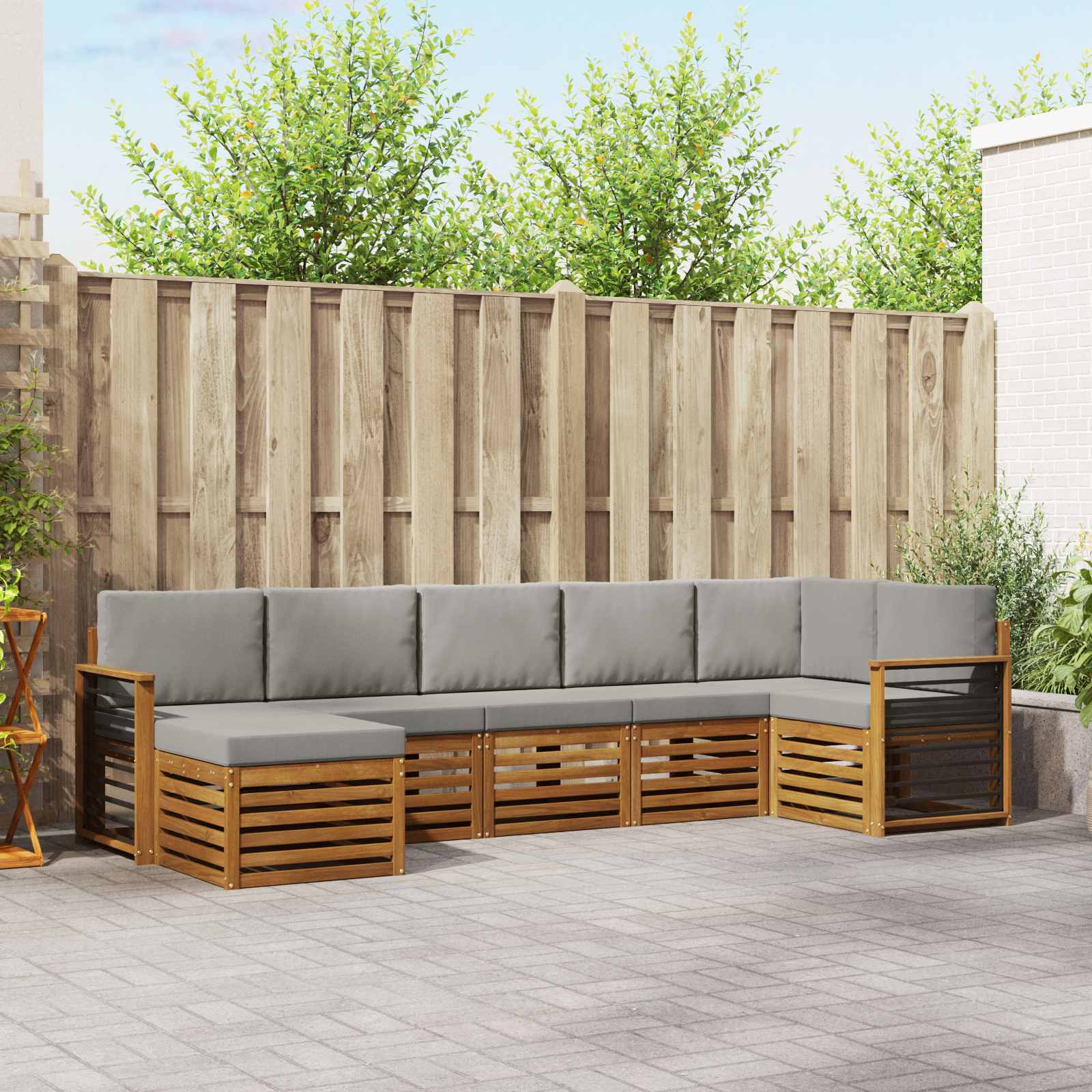 Sofa-Sets 7 pcs Natuurlijk en Lichtgrijs Massief Acaciahout image 1