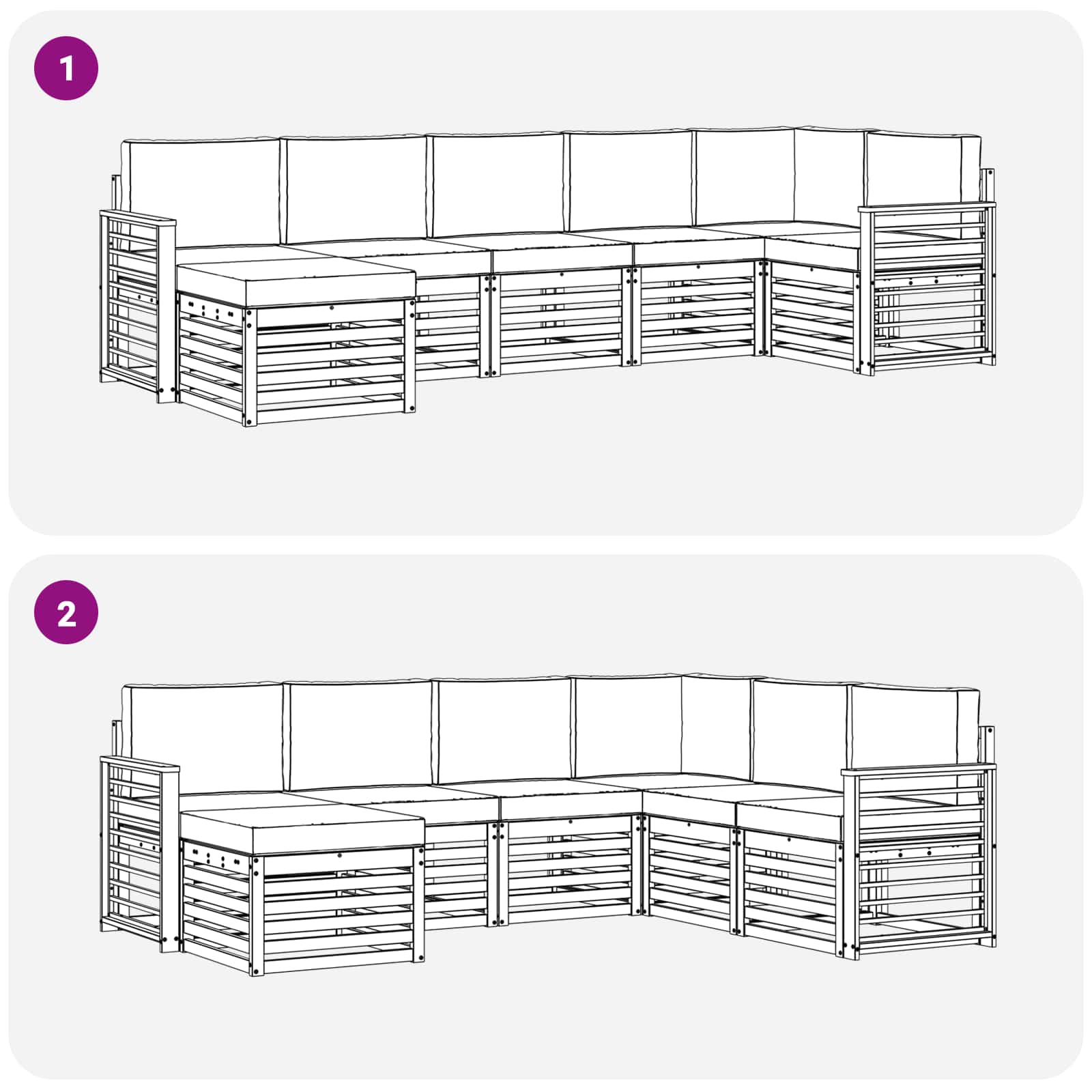 Sofa-Sets 7 pcs Natuurlijk en Lichtgrijs Massief Acaciahout image 7