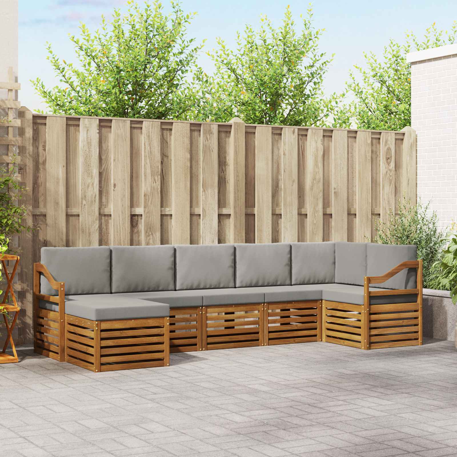 Sofa-Sets 7 pcs Natuurlijk en Lichtgrijs Massief Acaciahout image 1