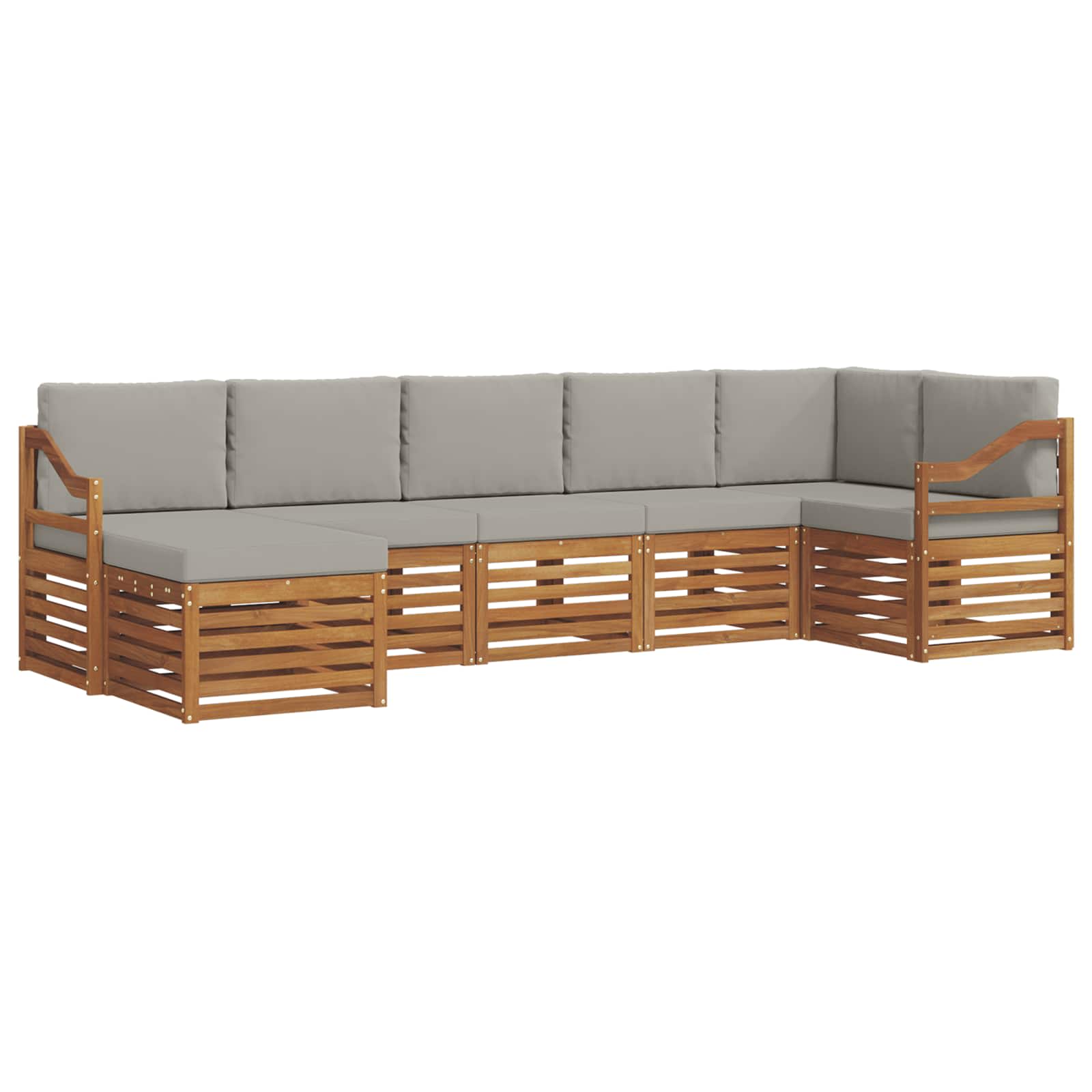 Sofa-Sets 7 pcs Natuurlijk en Lichtgrijs Massief Acaciahout image 2