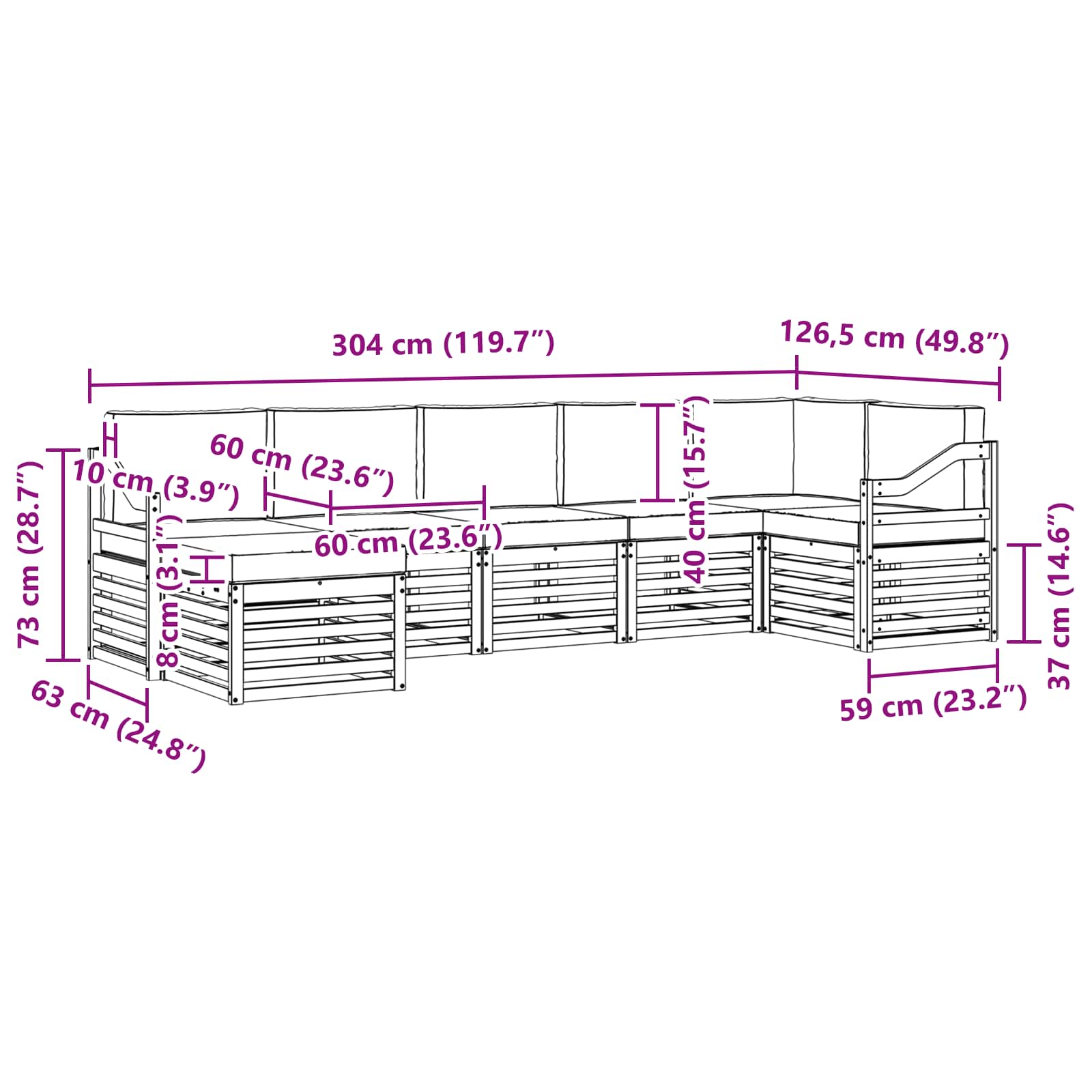 Sofa-Sets 7 pcs Natuurlijk en Lichtgrijs Massief Acaciahout image 8