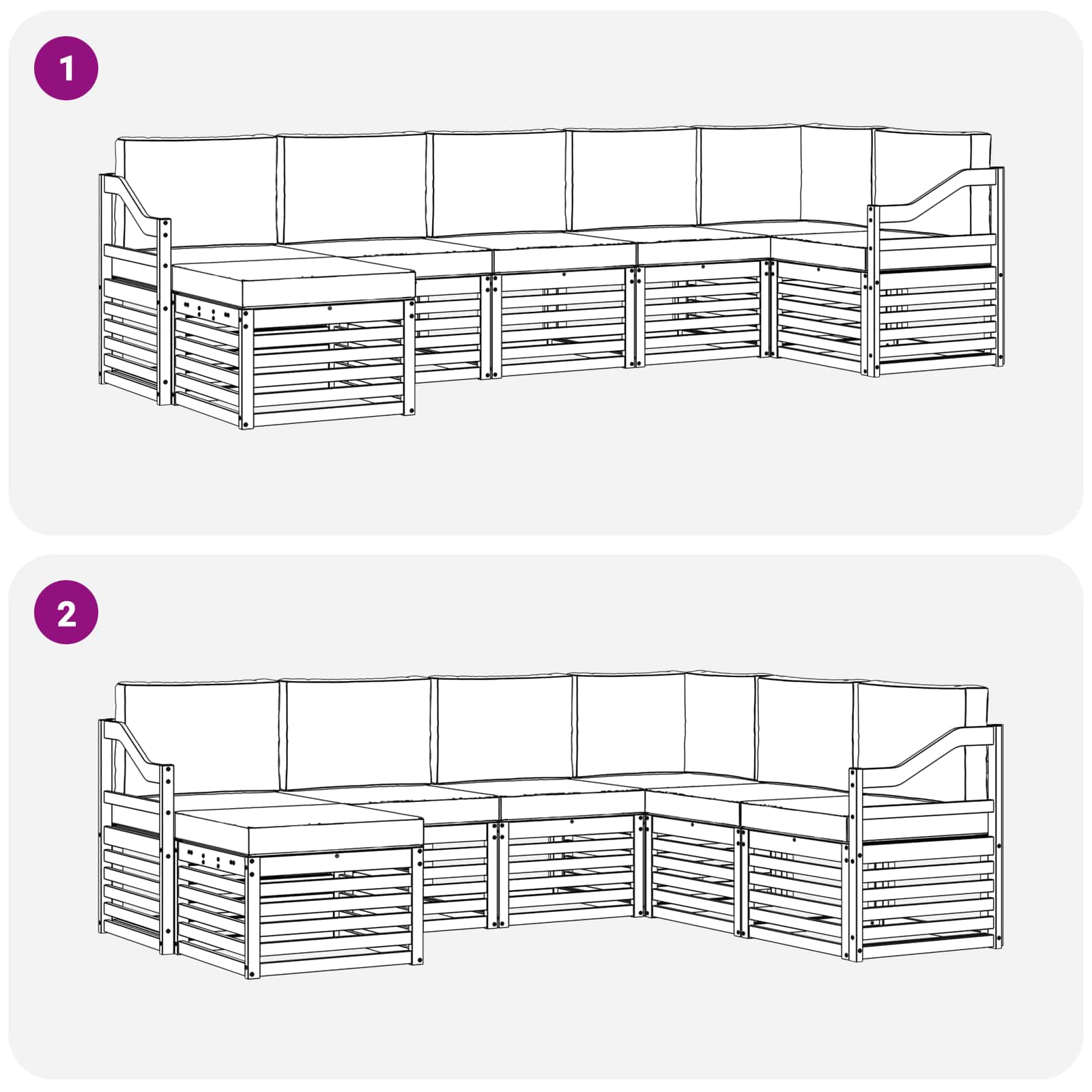Sofa-Sets 7 pcs Natuurlijk en Lichtgrijs Massief Acaciahout image 7